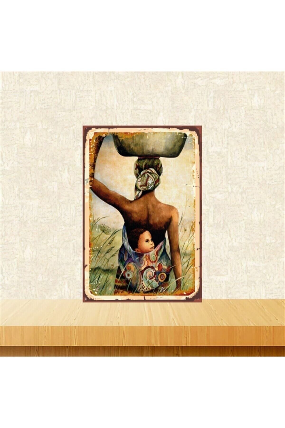 Bebeğini Taşıyan Anne 20-30 Cm Retro Ahşap Tablo Tkfx4615