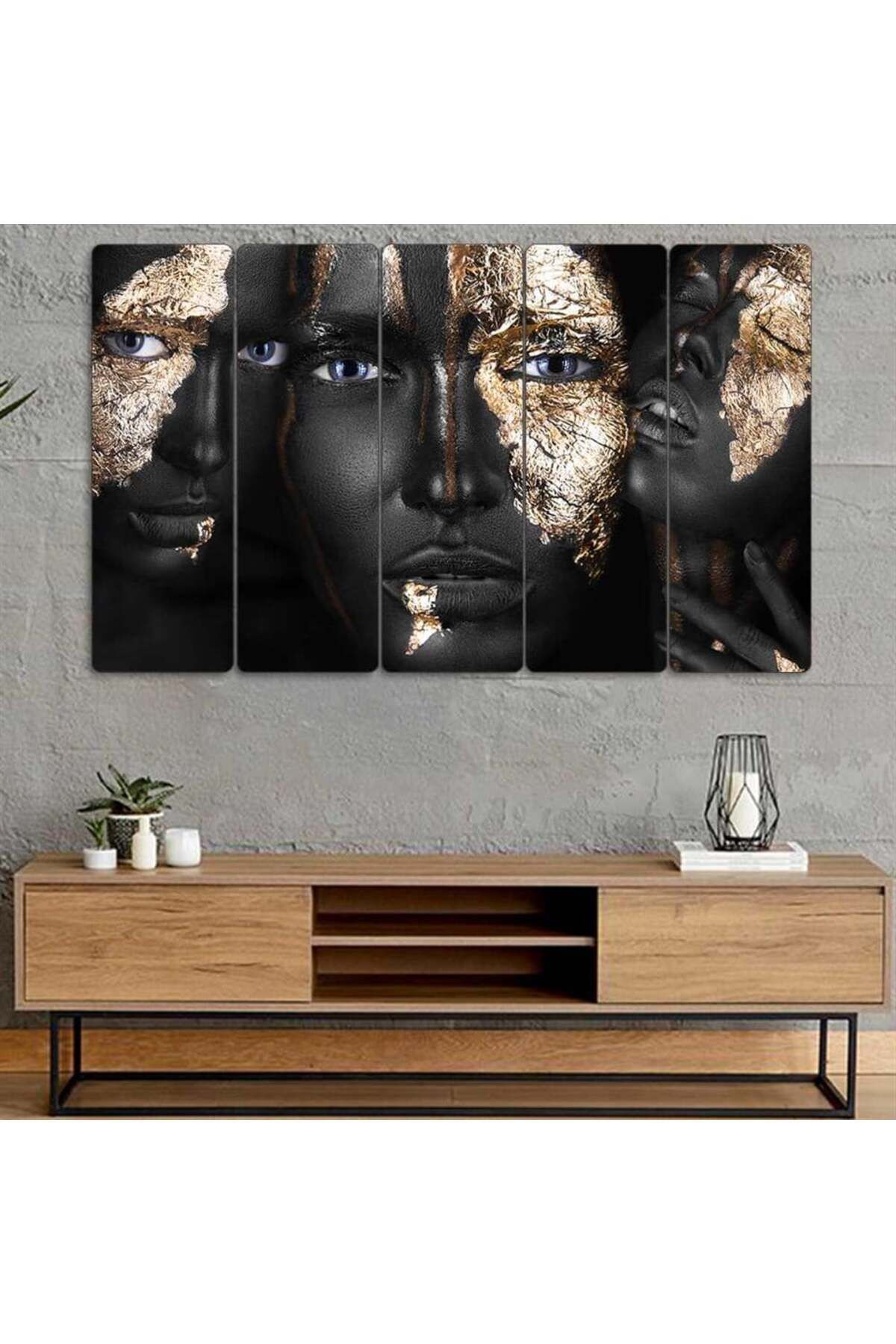 Siyahi Kadın, Gold Makyaj - 5 Parçalı Tablo