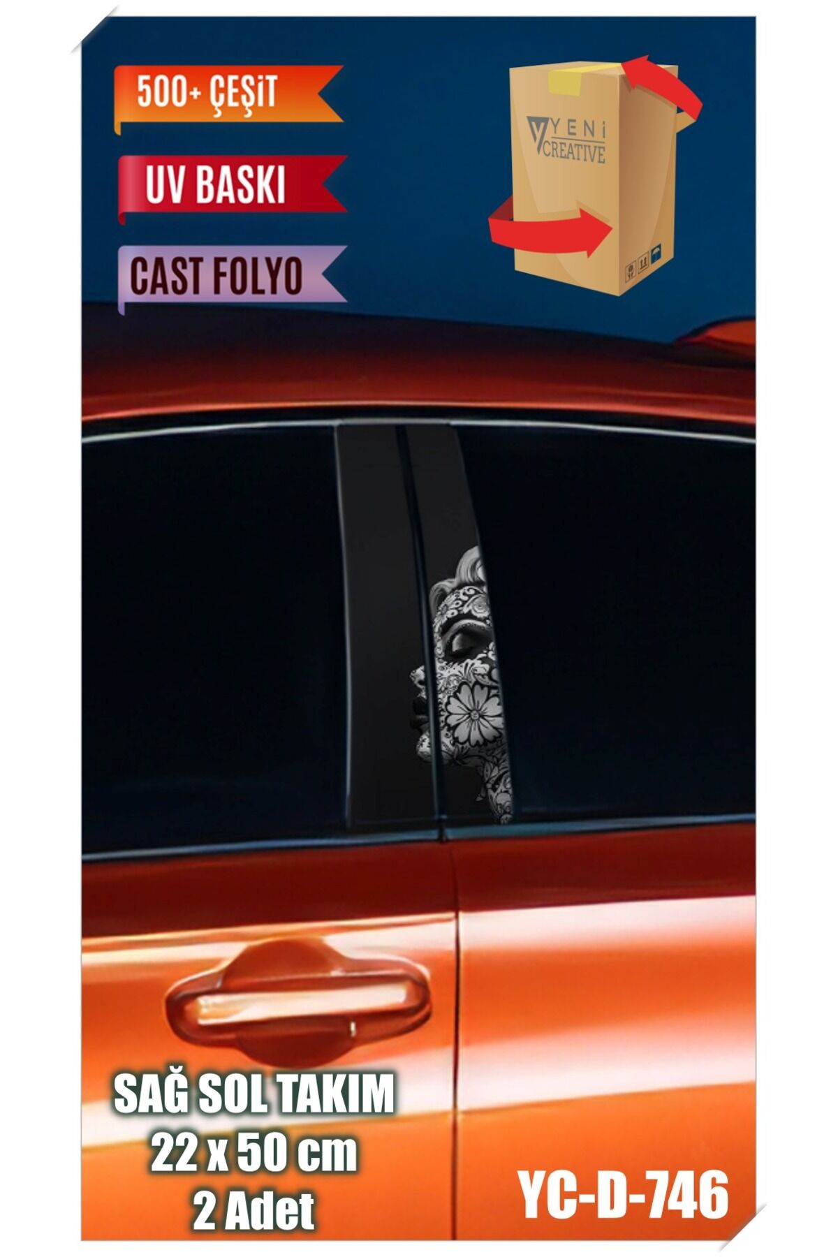 Araç Kapı Direk Kaplama Folyosu Kadın Desenli (SAĞ SOL TAKIM) (2 ADET) - 22x50 Cm