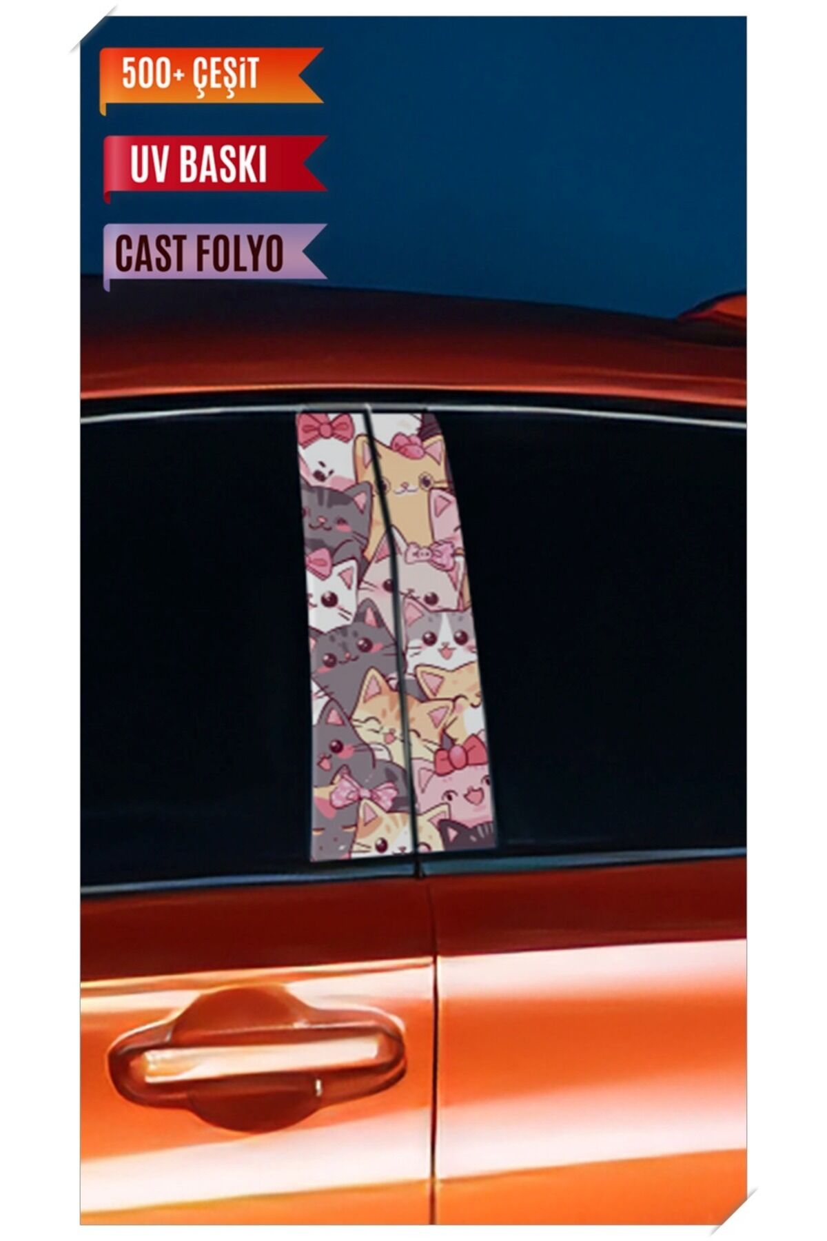 Araç Kapı Direk Kaplama Folyosu Kedi Desenli (Sağ Sol Takım) (2 Adet) - 22x50 Cm