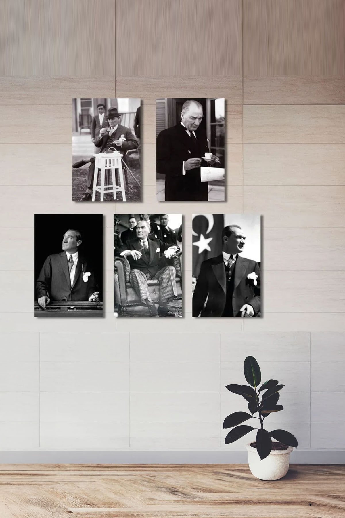 Siyah Gri Atatürk Ahşap Mdf Poster