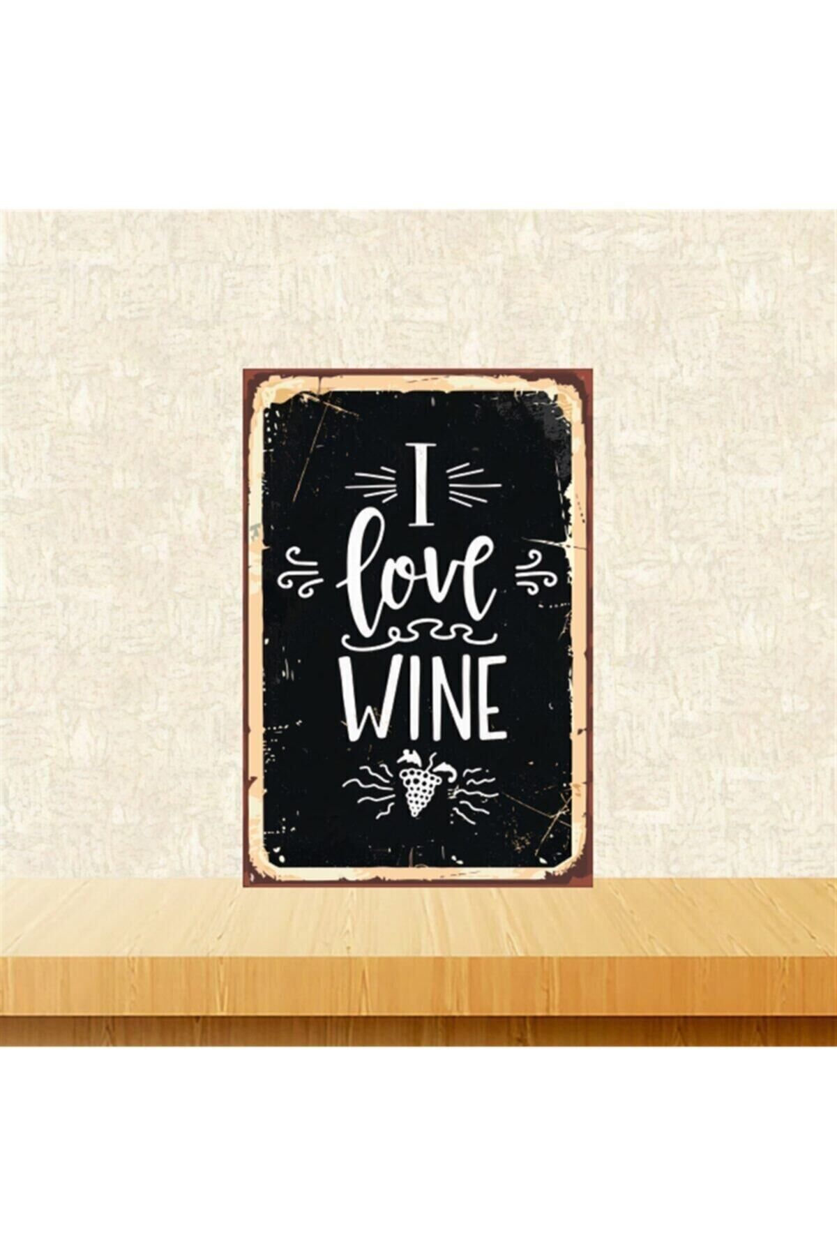 I Love Wine 20-30 Cm Retro Ahşap Tablo Tkfx5296