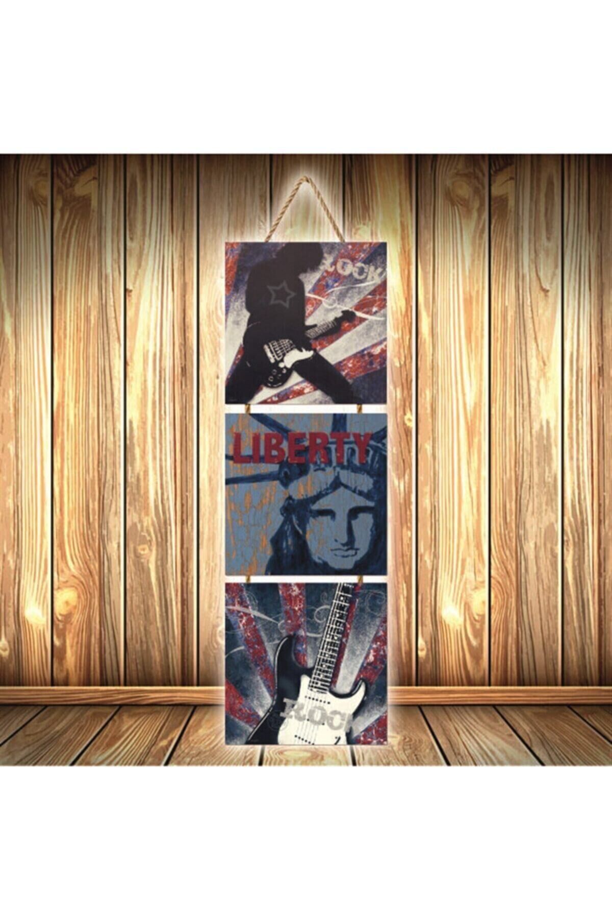 Liberty Tasarımlı Üçlü Retro Ahşap Poster Ü363