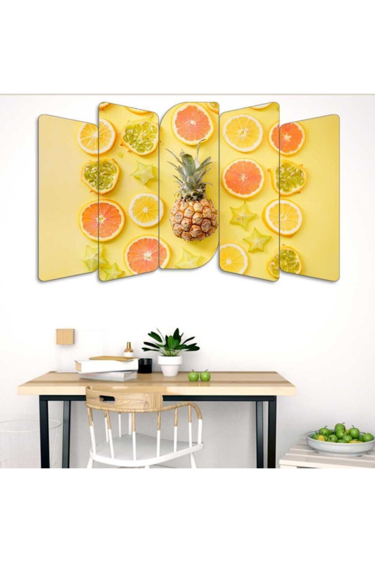 Limon, Portakal, Ananas - 5 Parçalı Tablo