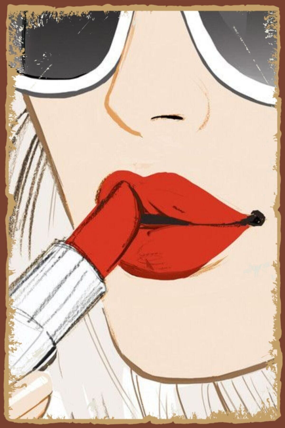 Ruj Süren Kadın Temalı Retro Ahşap Poster
