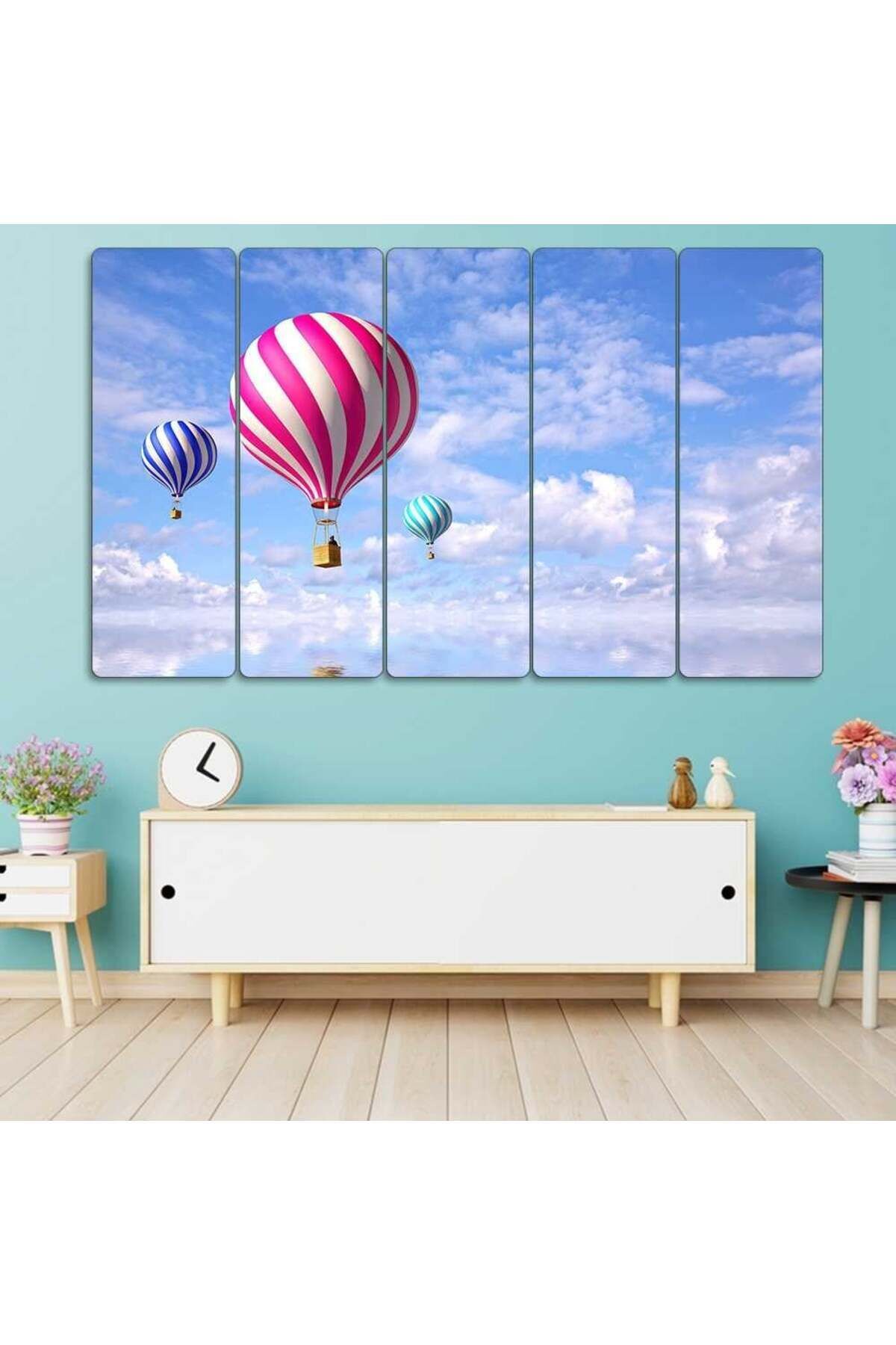 Bulutlarda Uçan Balon, Yansıma - 5 Parçalı Tablo