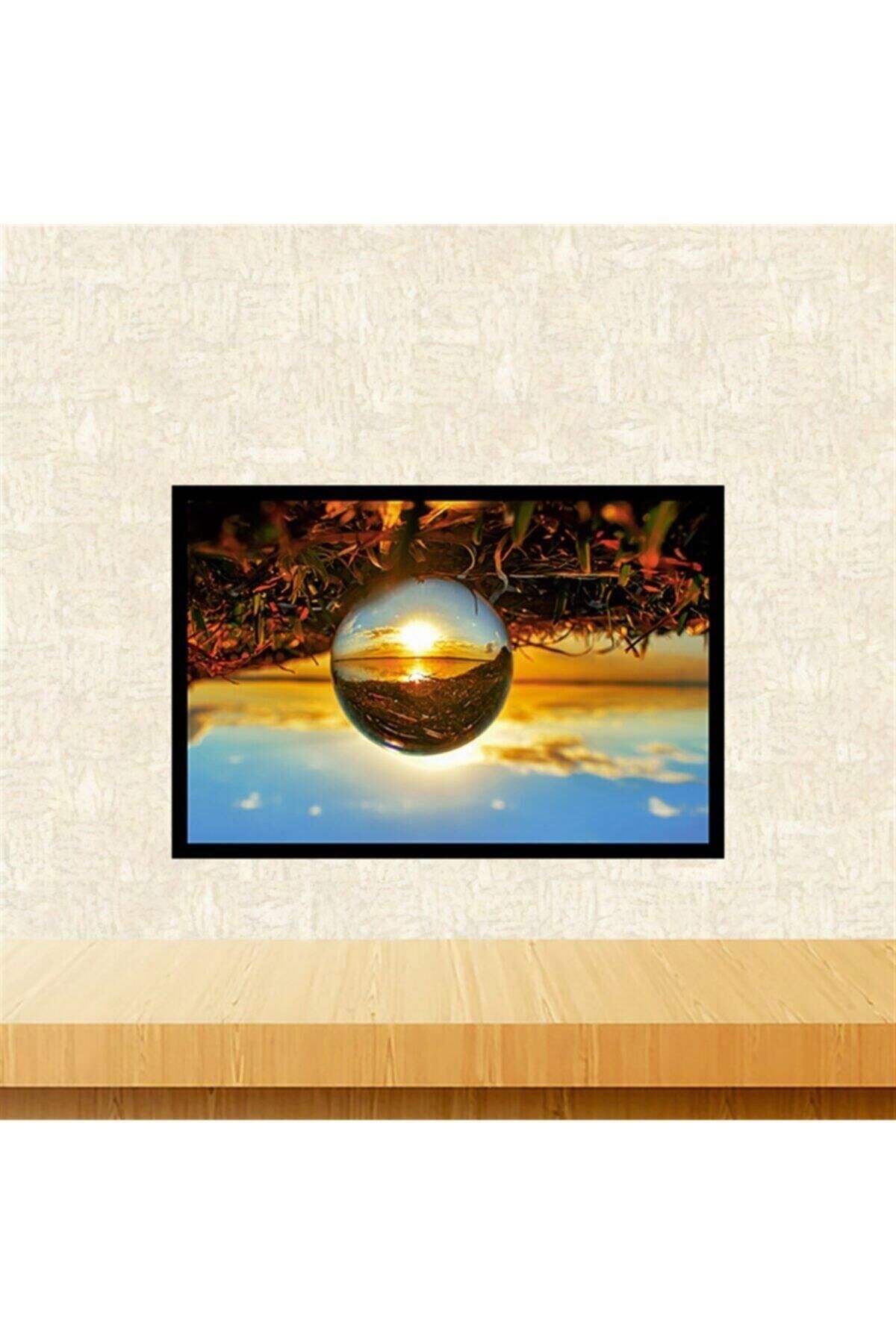 Günbatımı Küresi Tasarımlı 20-30 Cm Retro Ahşap Tablo Tkfx6015