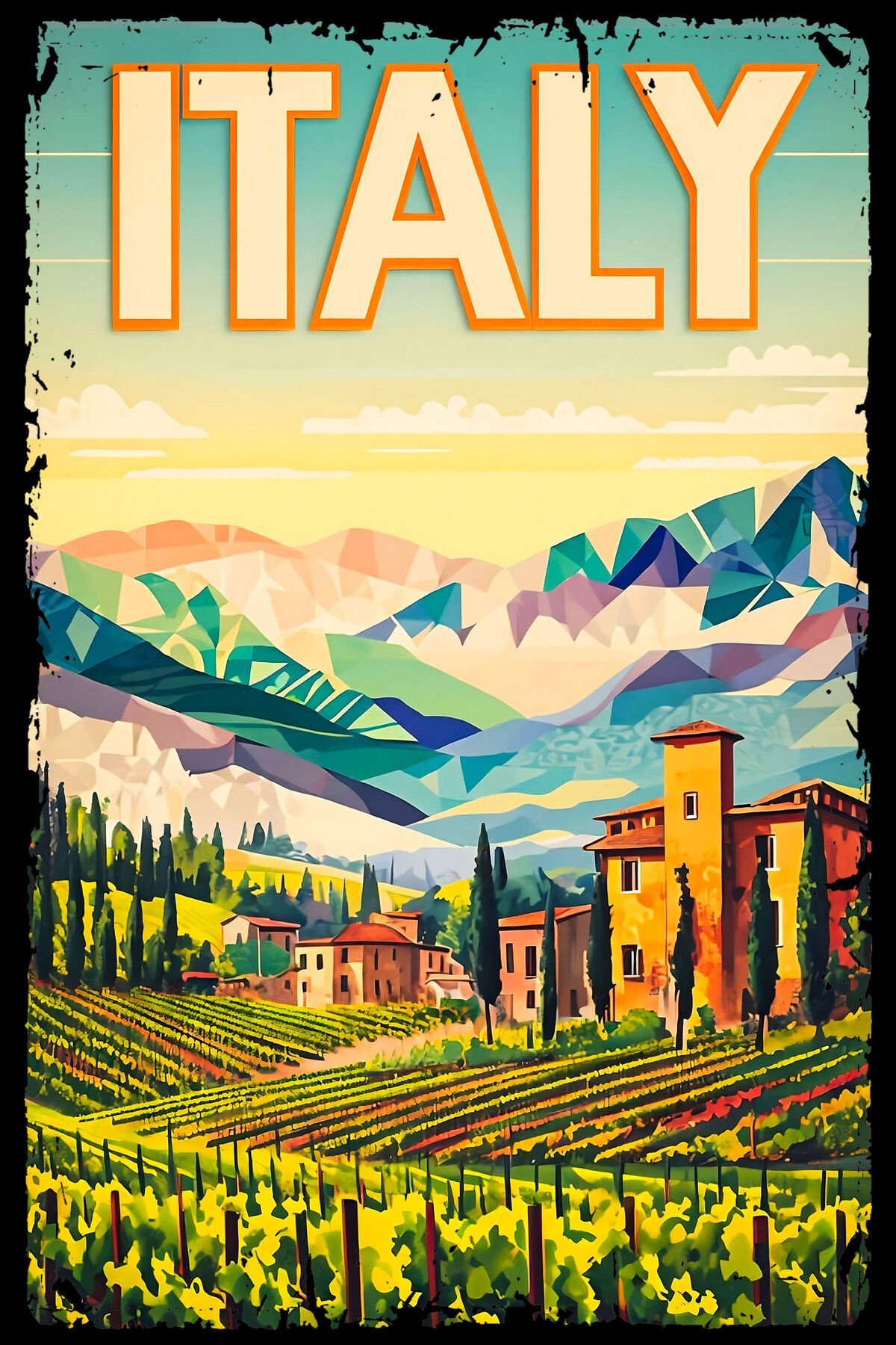 Italy Retro Ahşap Tablo Vintage Görselli Poster (20x30)