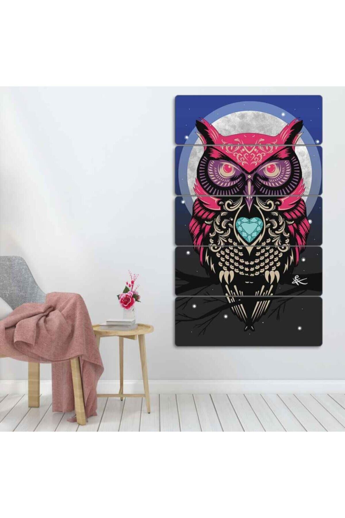 Renkli Baykuş - 5 Parçalı Tablo