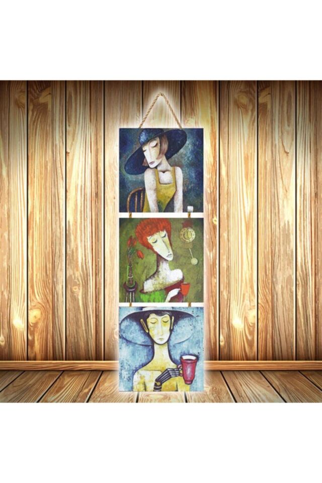 Mutsuz Kadınlar Tasarımlı Retro Ahşap Poster 3'lü