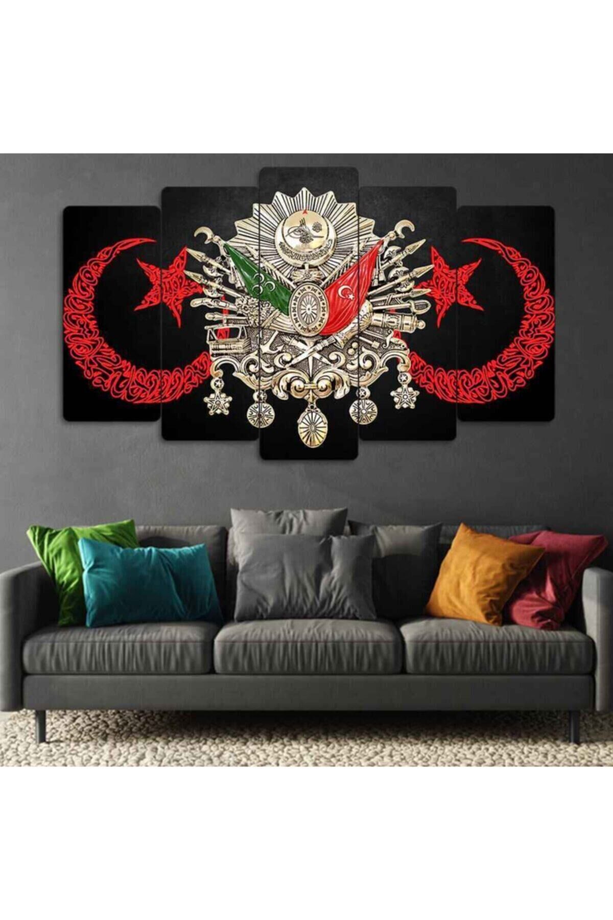 Kırmızı Osmanlı Tuğrası 5 Parçalı Tablo