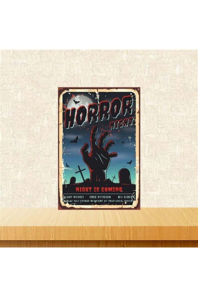 Horror Night 20-30 cm Retro Ahşap Poster Tkfx4021