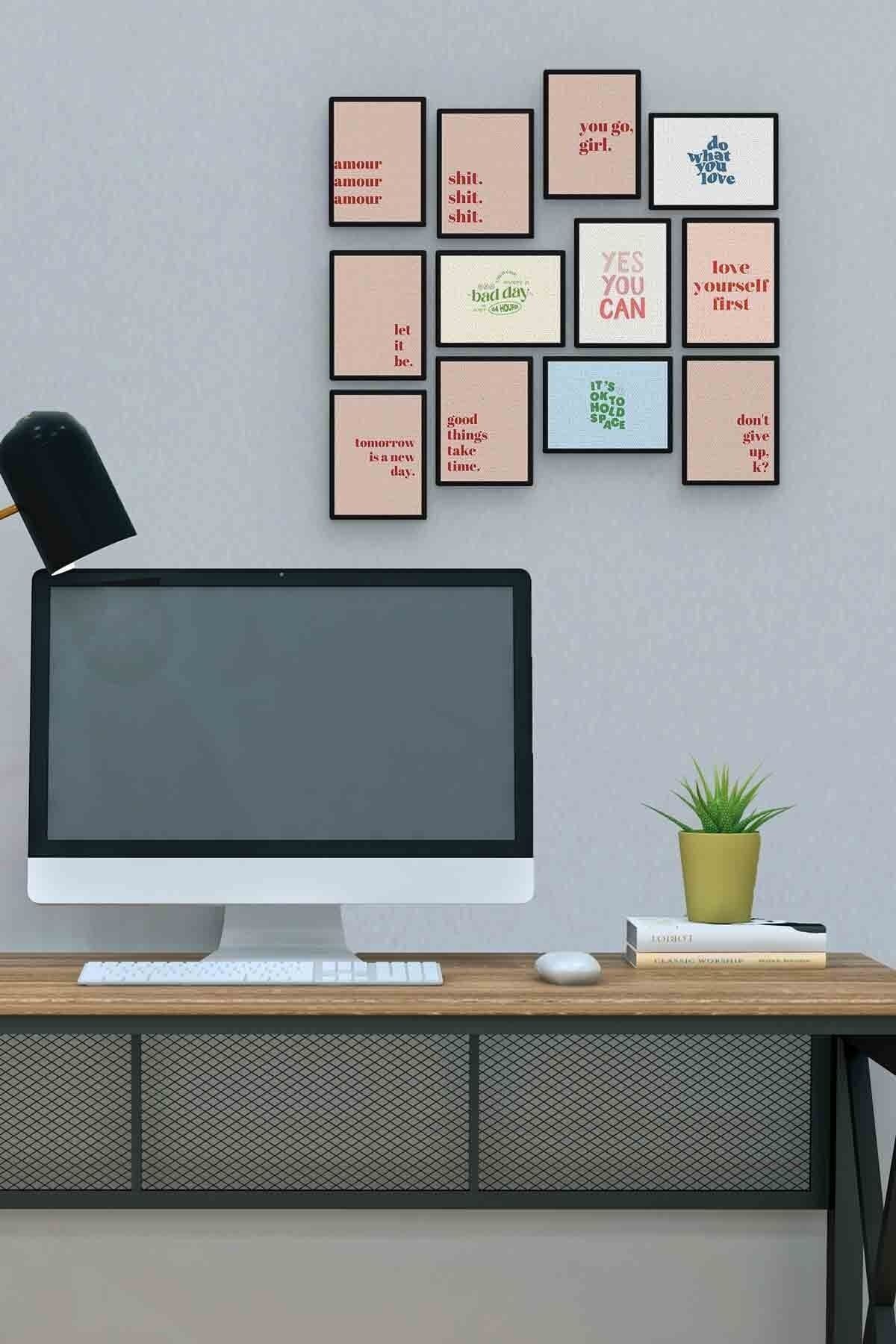 Anlamlı Sözler 12 Parça Mdf (ahşap) Tablo Ofis Boyu