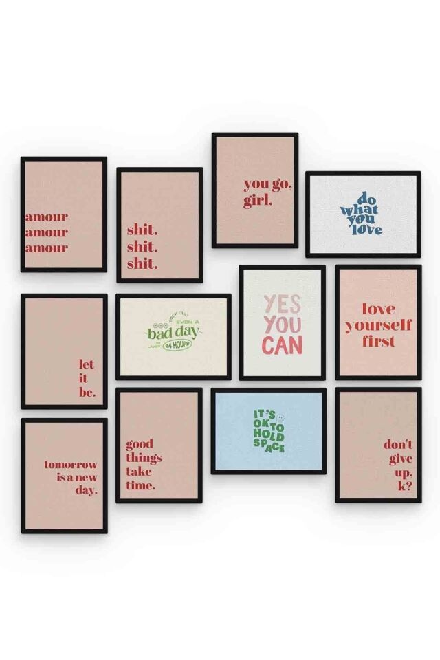 Anlamlı Sözler 12 Parça Mdf (ahşap) Tablo Ofis Boyu