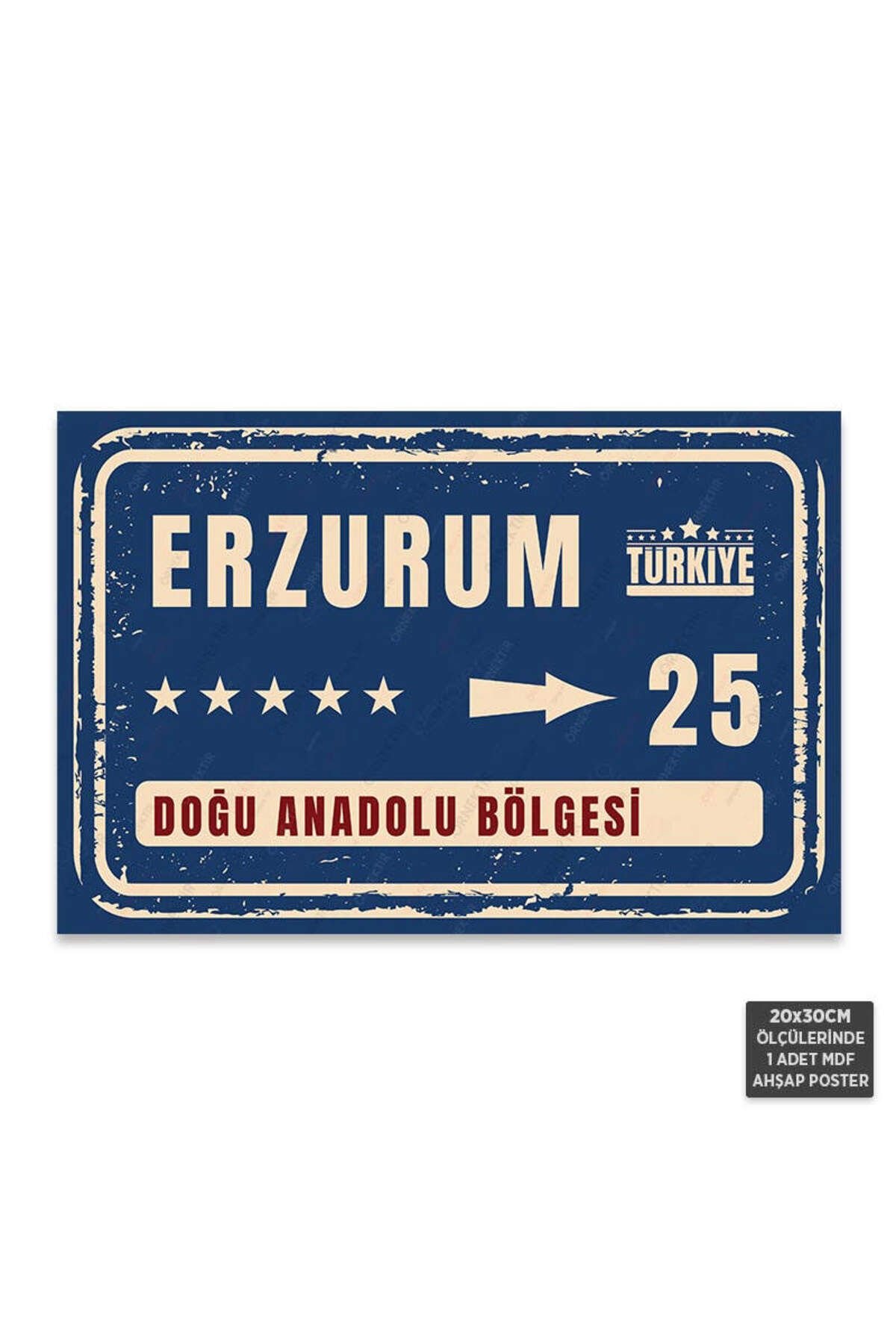PT1080 - Erzurum Şehir Tabelası Retro Mdf Ahşap Poster (20x30cm)