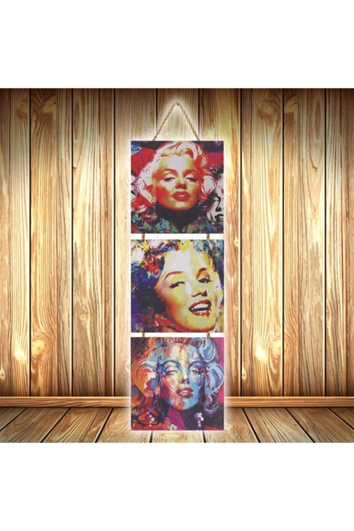 Marilyn Monroe Tasarımlı Üçlü Retro Ahşap Poster Ü558