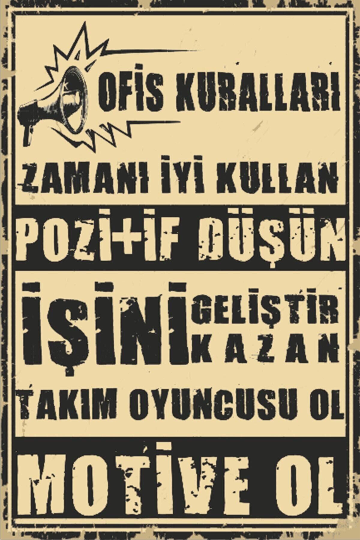 Ofis Kuralları Retro Ahşap Poster