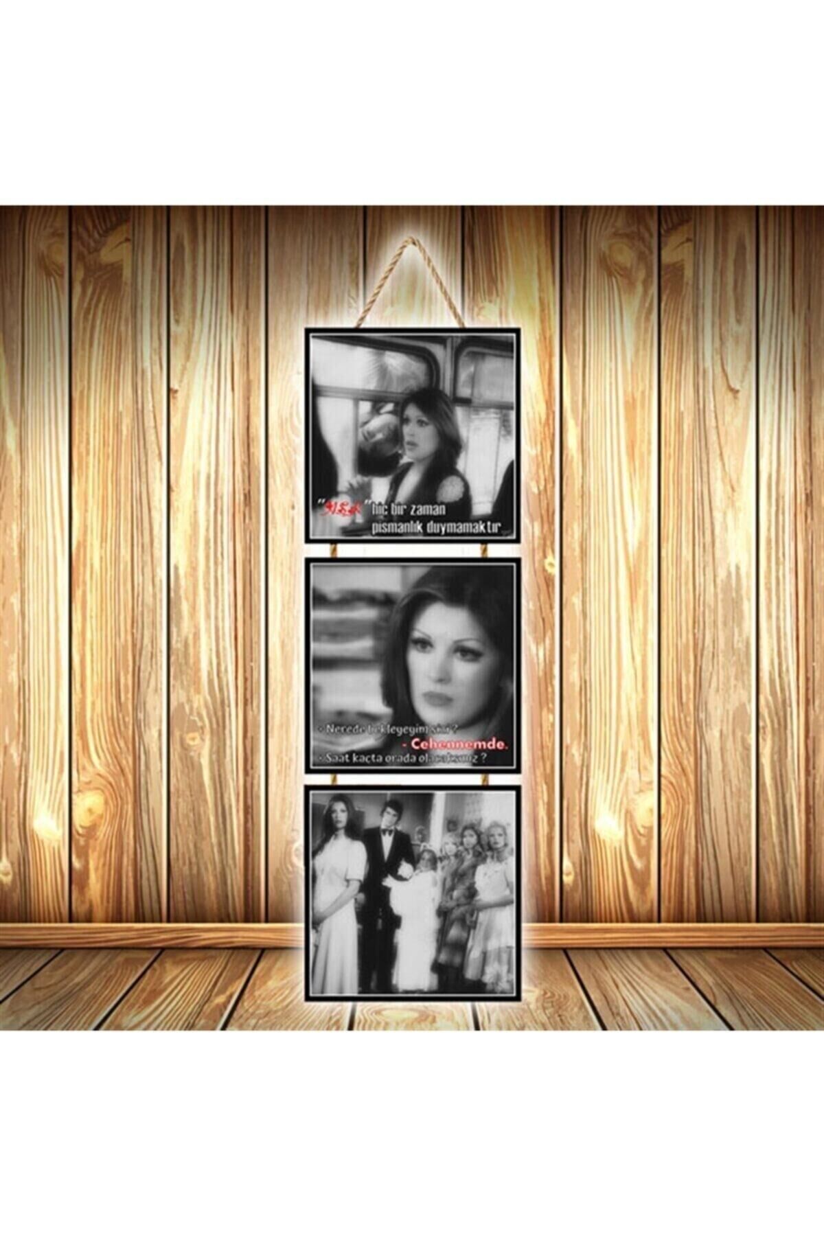 Ah Nerede Vah Nerede Replikleri Tasarımlı Üçlü Retro Ahşap Poster Ü574