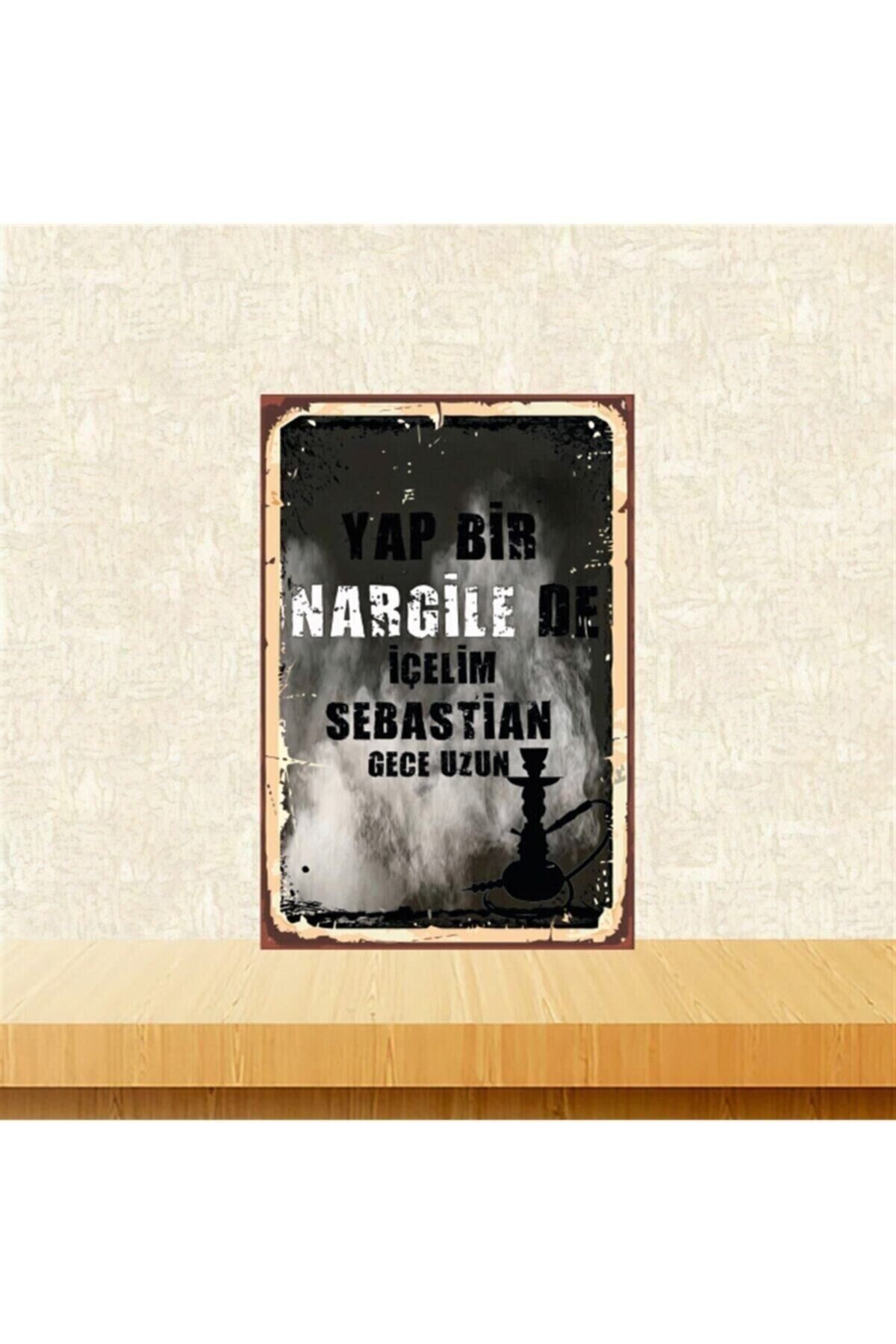 Yap Bir Nargilede Içelim 20-30 Cm Retro Ahşap Poster Tkfx4429