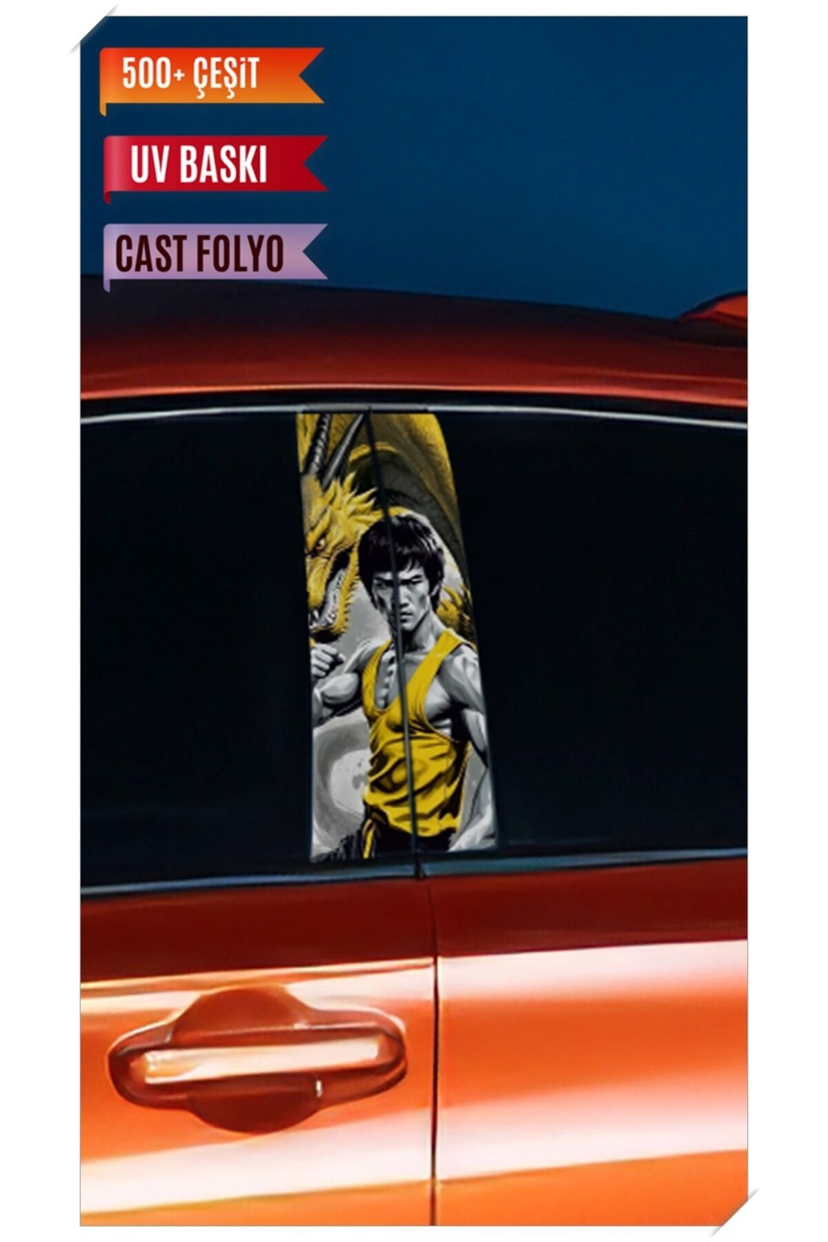 Araç Kapı Direk Kaplama Folyosu Bruce Lee Desenli (Sağ Sol Takım) (2 Adet) - 22x50 Cm