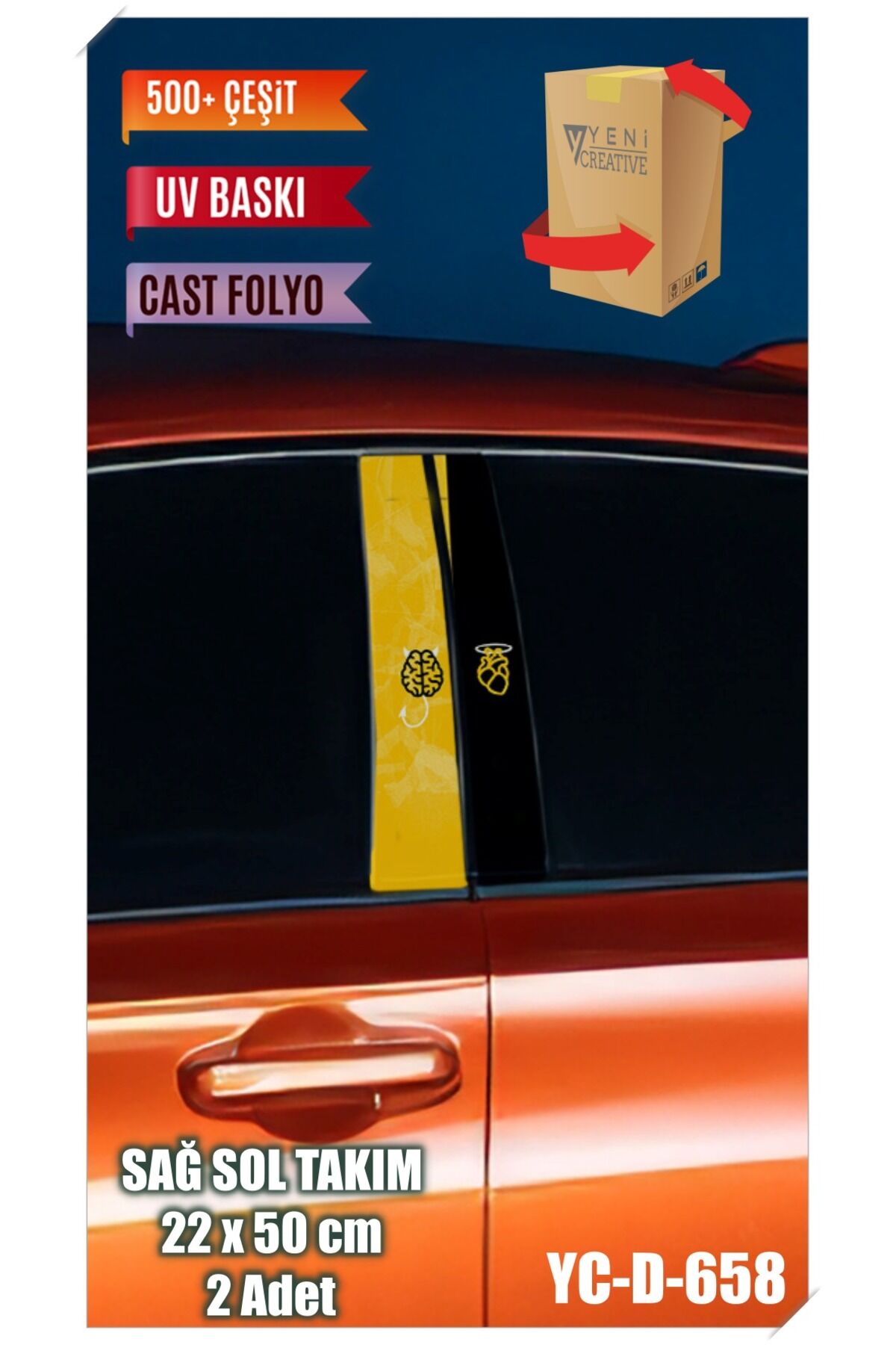 Araç Kapı Direk Kaplama Folyosu Desenli (SAĞ SOL TAKIM) (2 ADET) - 22x50 Cm