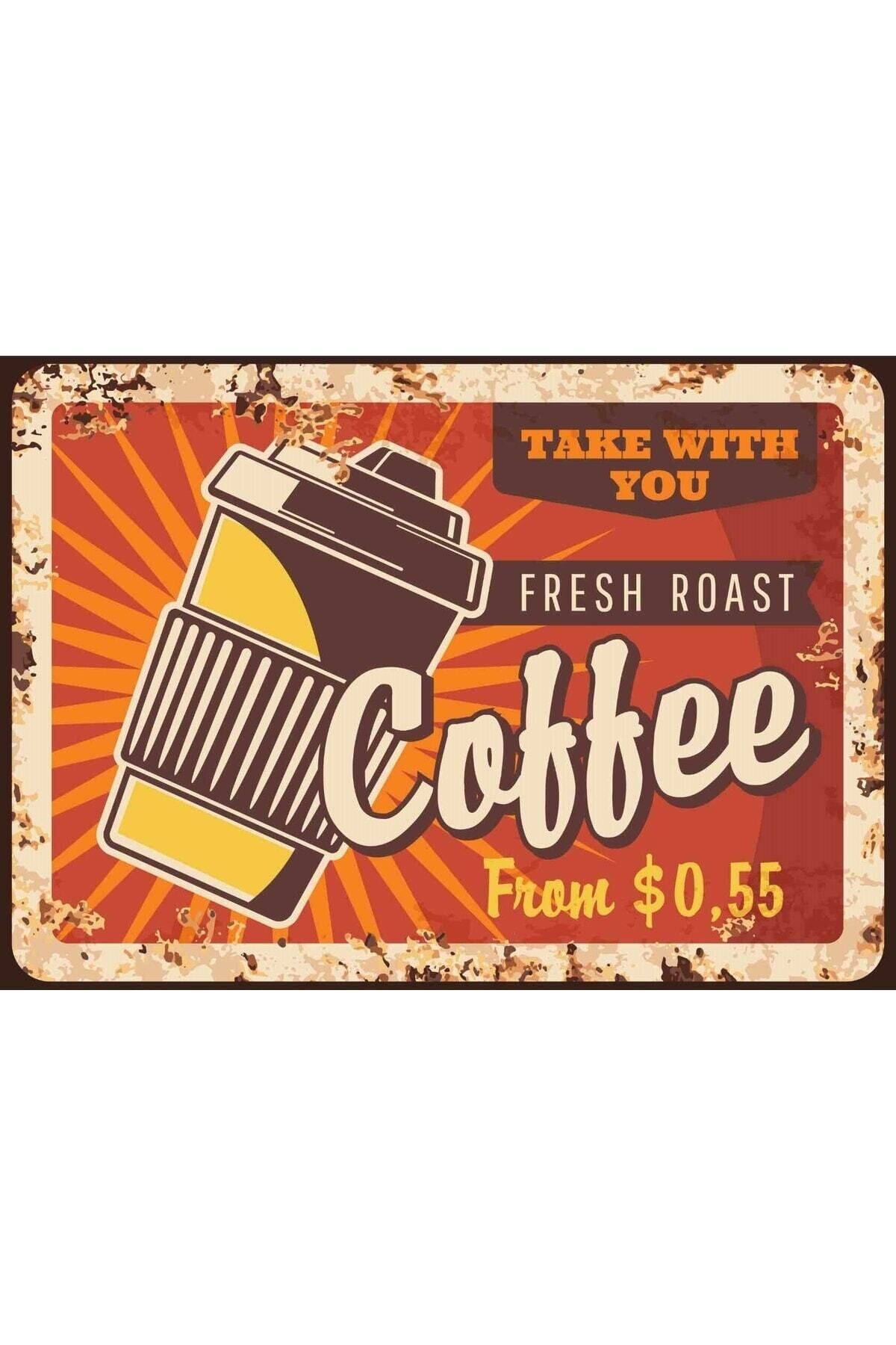 Fresh Coffee Görselli Retro Ahşap Poster