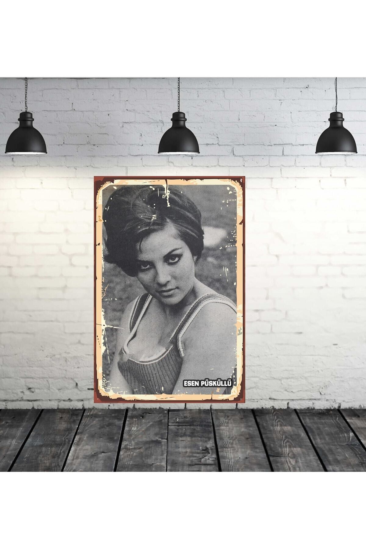 Esen Püsküllü Yeşilçam Tasarımlı Siyah Beyaz 20x30 Cm Retro Ahşap Tablo