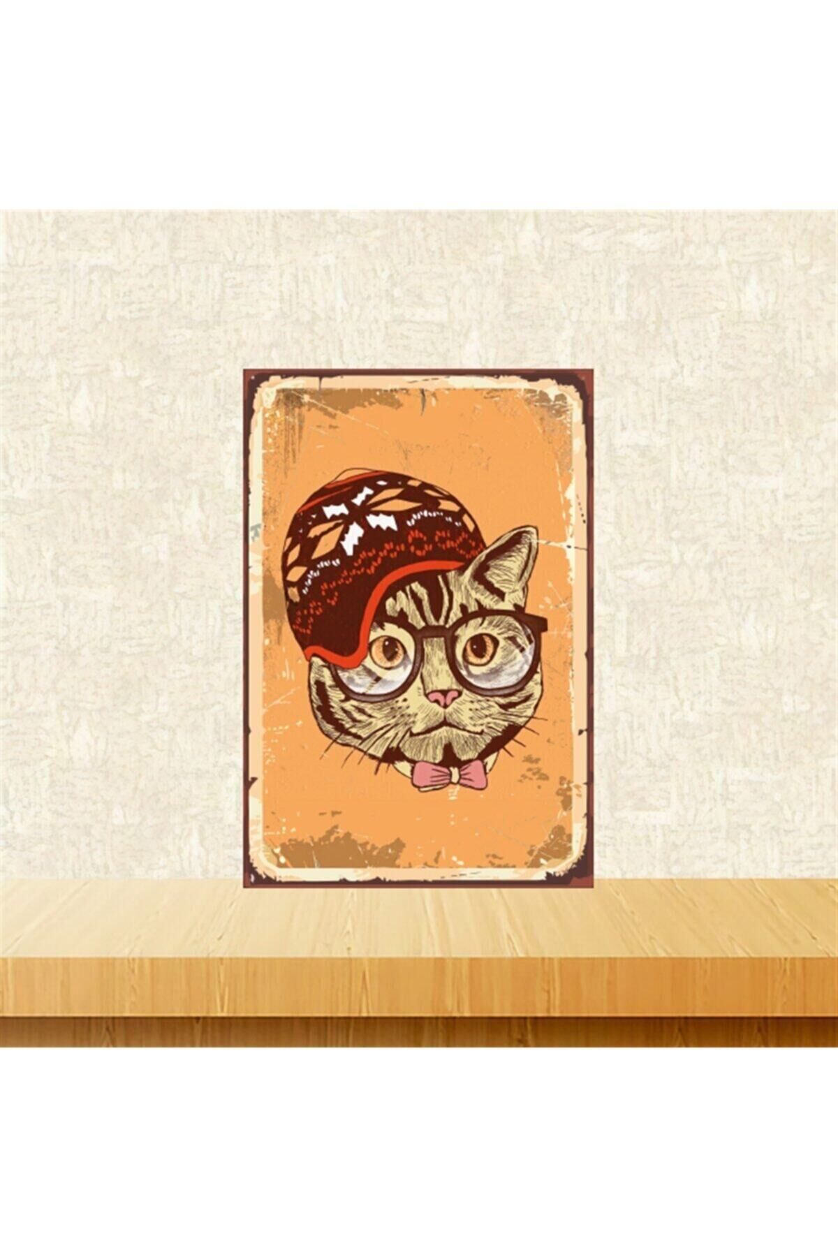 Kedi Muhtaza 20-30 Cm Retro Ahşap Tablo Tkfx5310