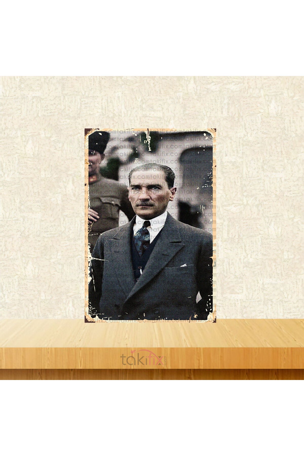 Mustafa Kemal Atatürk Tasarımlı 20x30 Cm Retro Ahşap Tablo