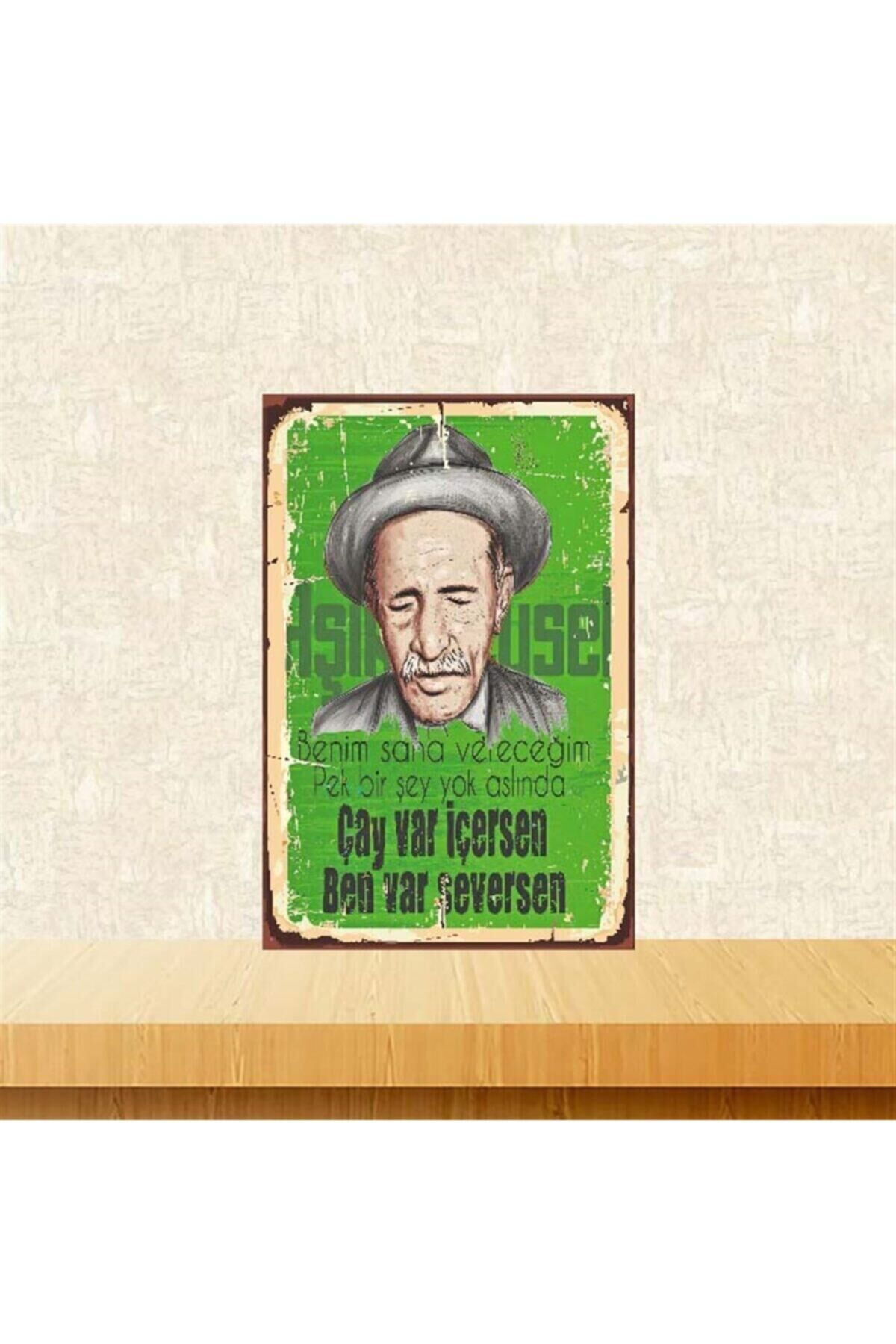 Aşık Veysel Çay Var Içersen 20-30 Cm Retro Ahşap Poster Tkfx3683