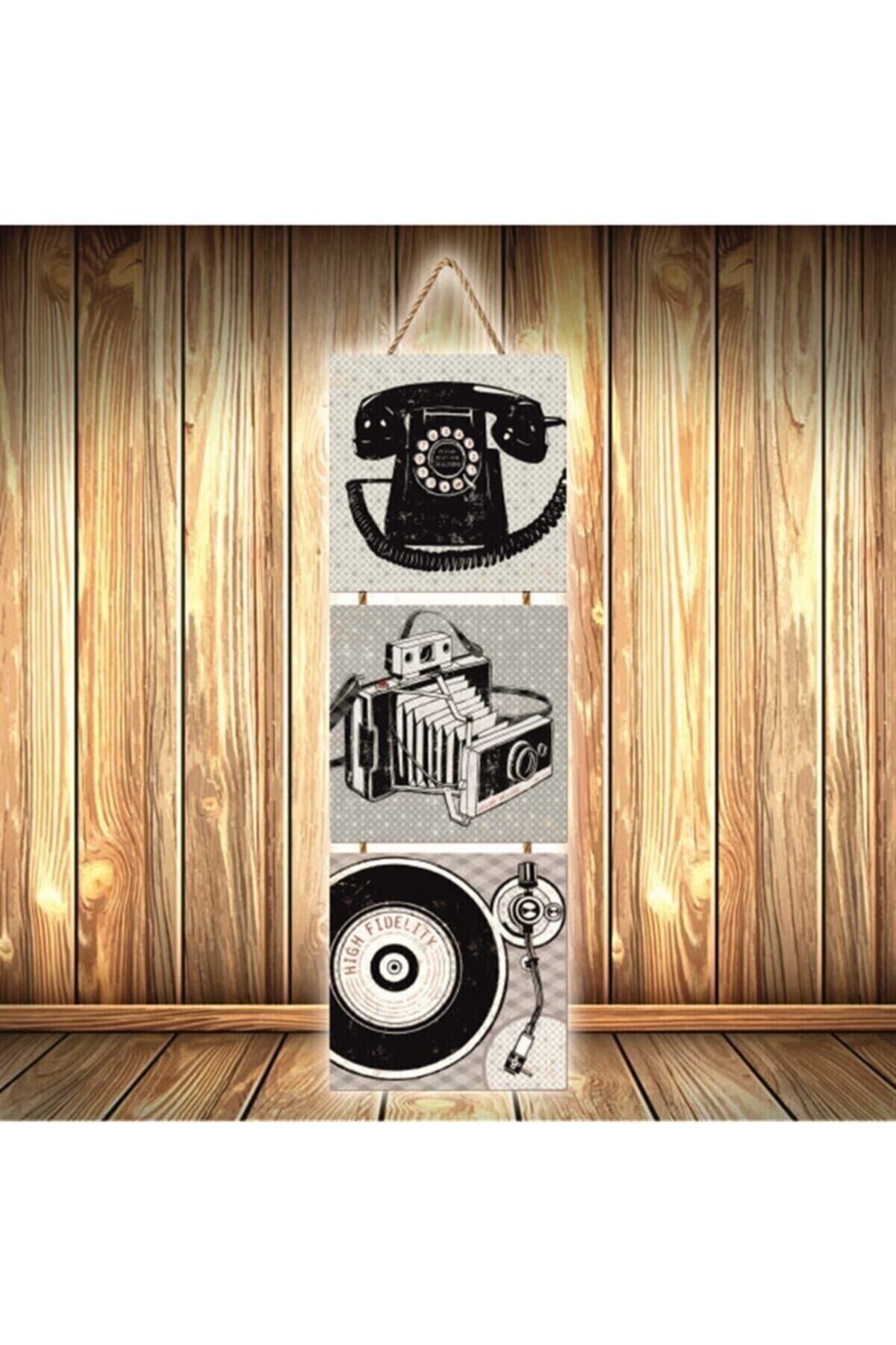Vintage Dekor Tasarımlı Üçlü Retro Ahşap Poster Ü429