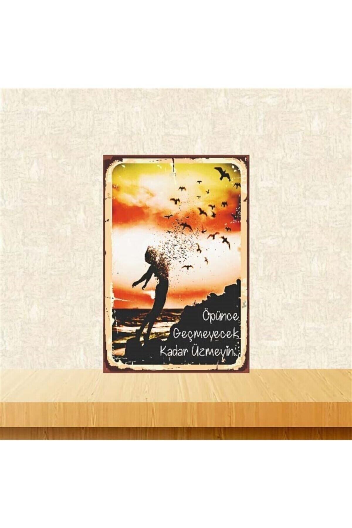 Öpünce Geçmeyecek Kadar Üzmeyin 20-30 Cm Retro Ahşap Poster Tkfx3671