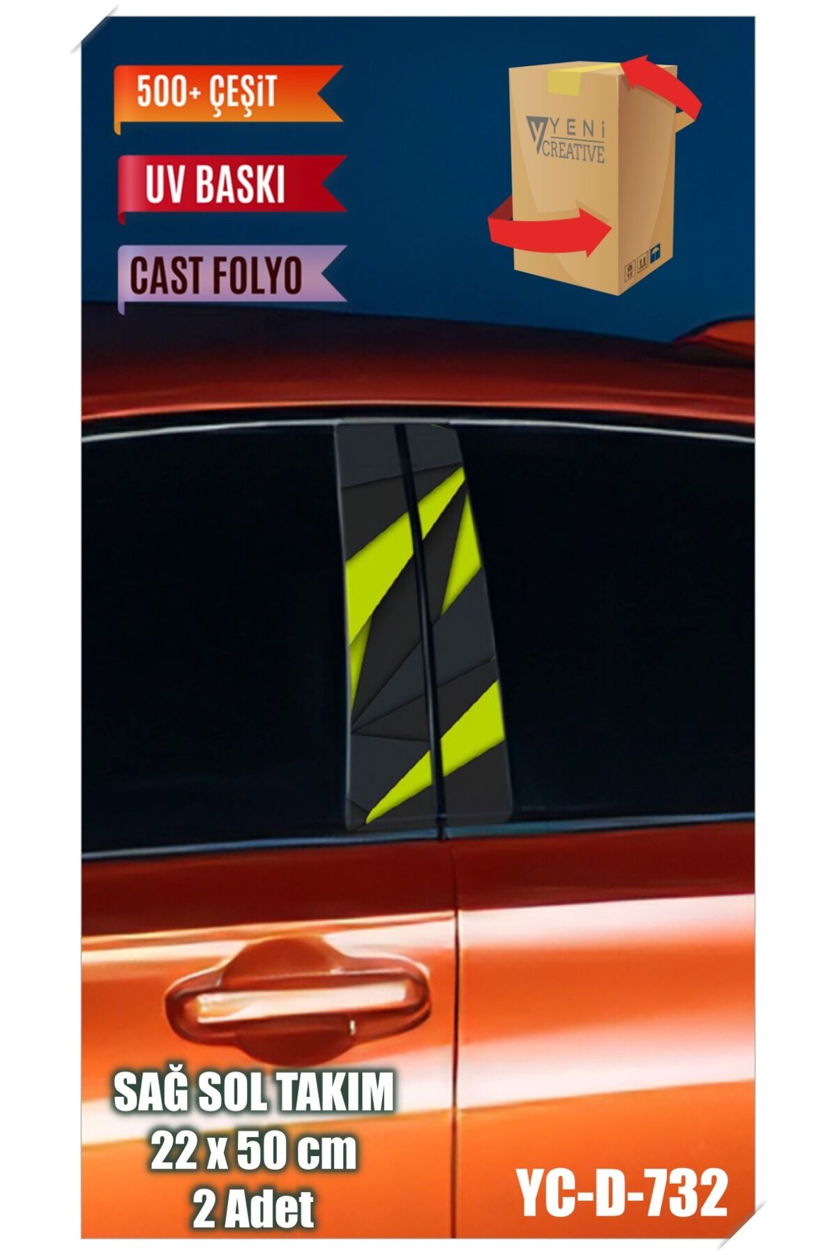 Araç Kapı Direk Kaplama Folyosu Desenli (SAĞ SOL TAKIM) (2 ADET) - 22x50 Cm