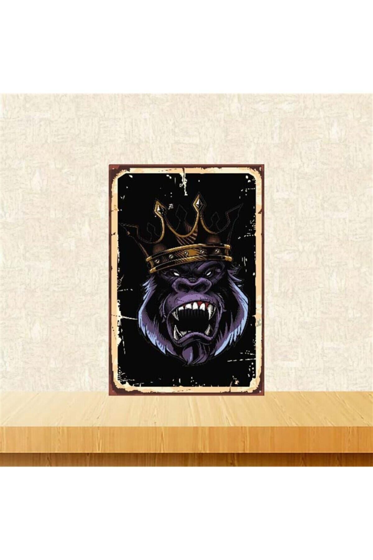 Kral Goril Tasarımlı 20-30 cm Retro Ahşap Poster