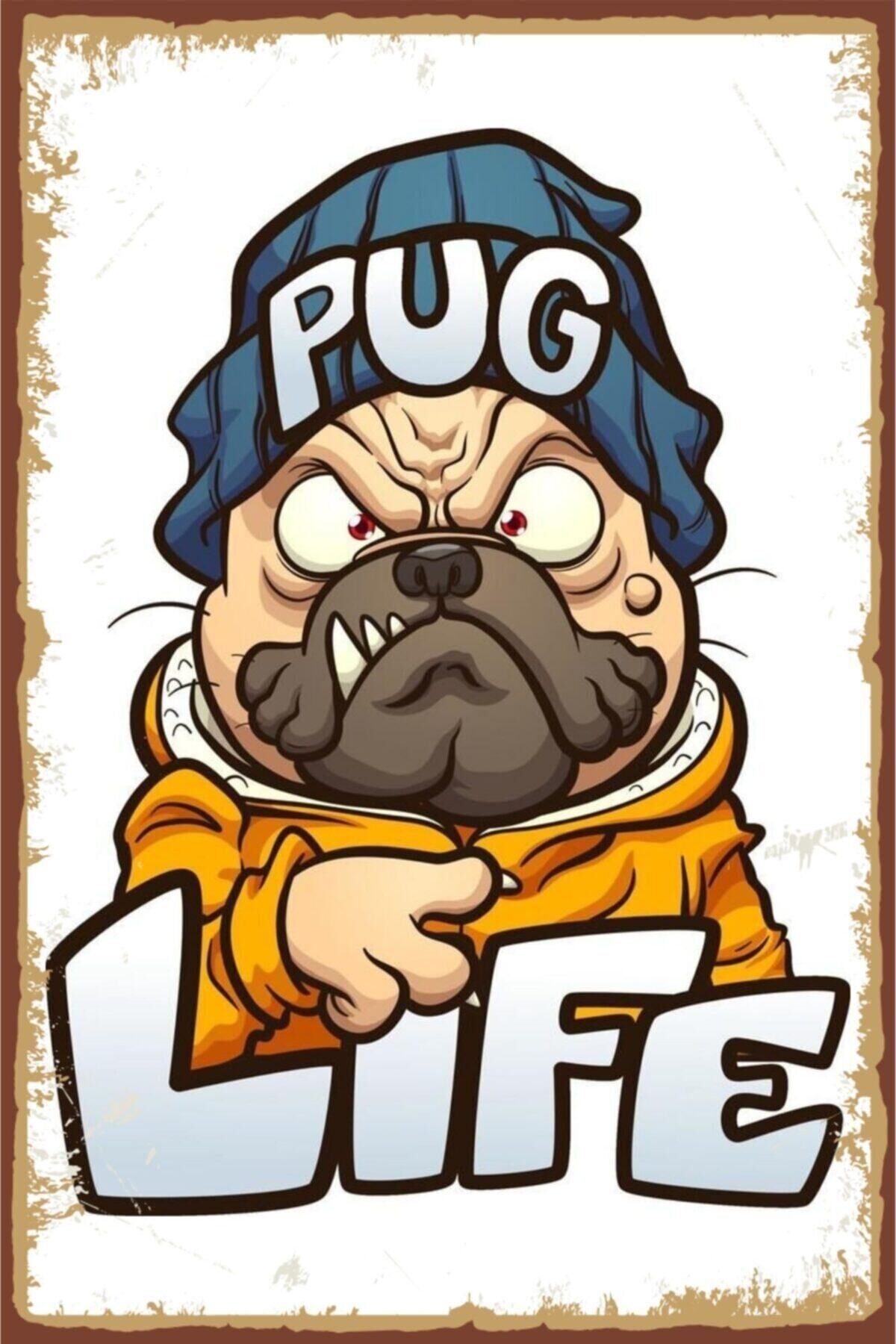 Pug Life Retro Ahşap Poster