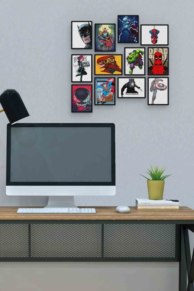 Süper Kahramanlar 12 Parça Mdf (ahşap) Tablo Ofis Boyu