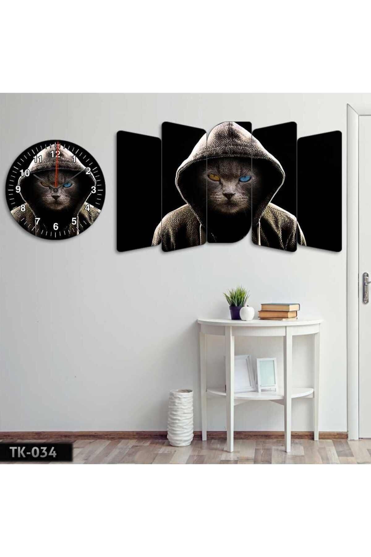 Kapüşonlu Renkli Gözlü Kedi, Kapüşonlu Kedi - Tablo Saat Kombini