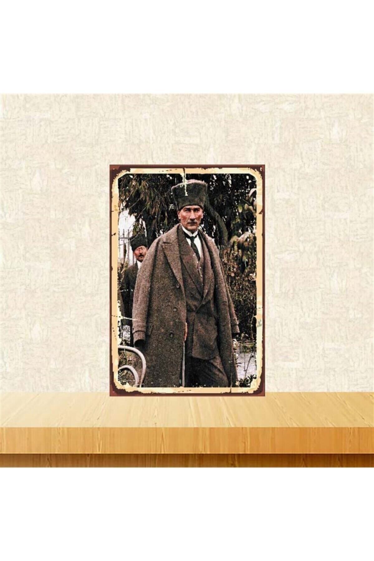 Mustafa Kemal Atatürk 20-30 Cm Retro Ahşap Poster Tkfx4009