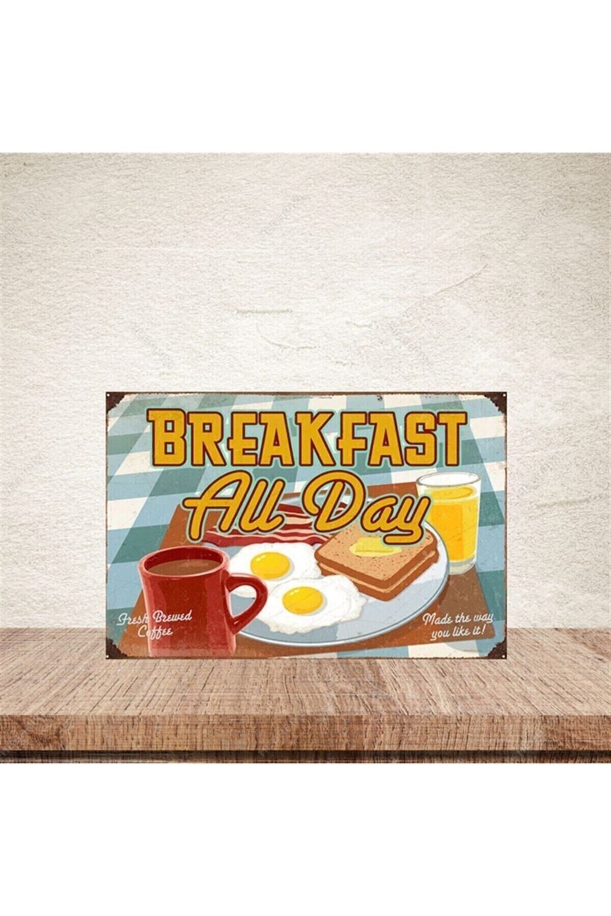 Breakfast All Day 20x30cm Retro Ahşap Poster