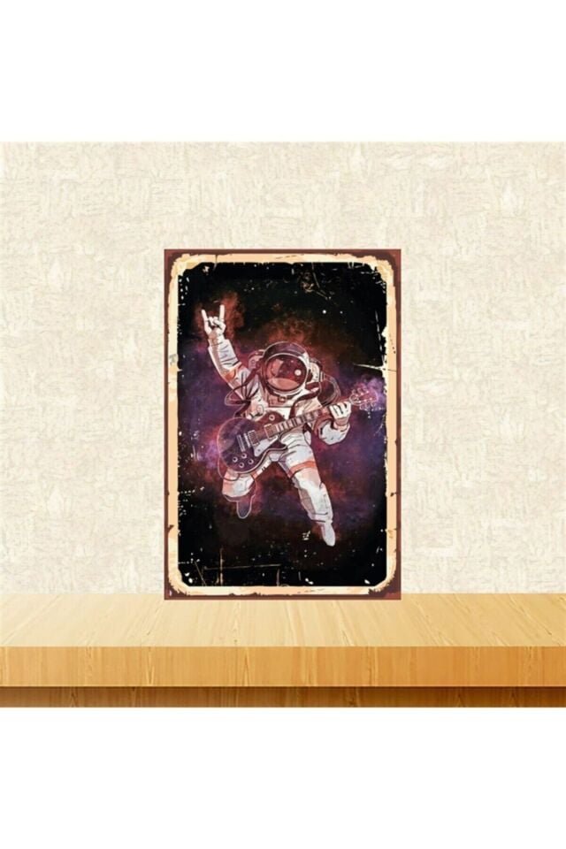 Gitar Çalan Astronot 20-30 Cm Retro Ahşap Tablo Tkfx5132