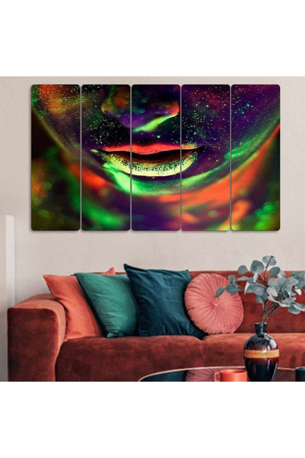 Neonun Ardındaki Kadın - 5 Parçalı Tablo