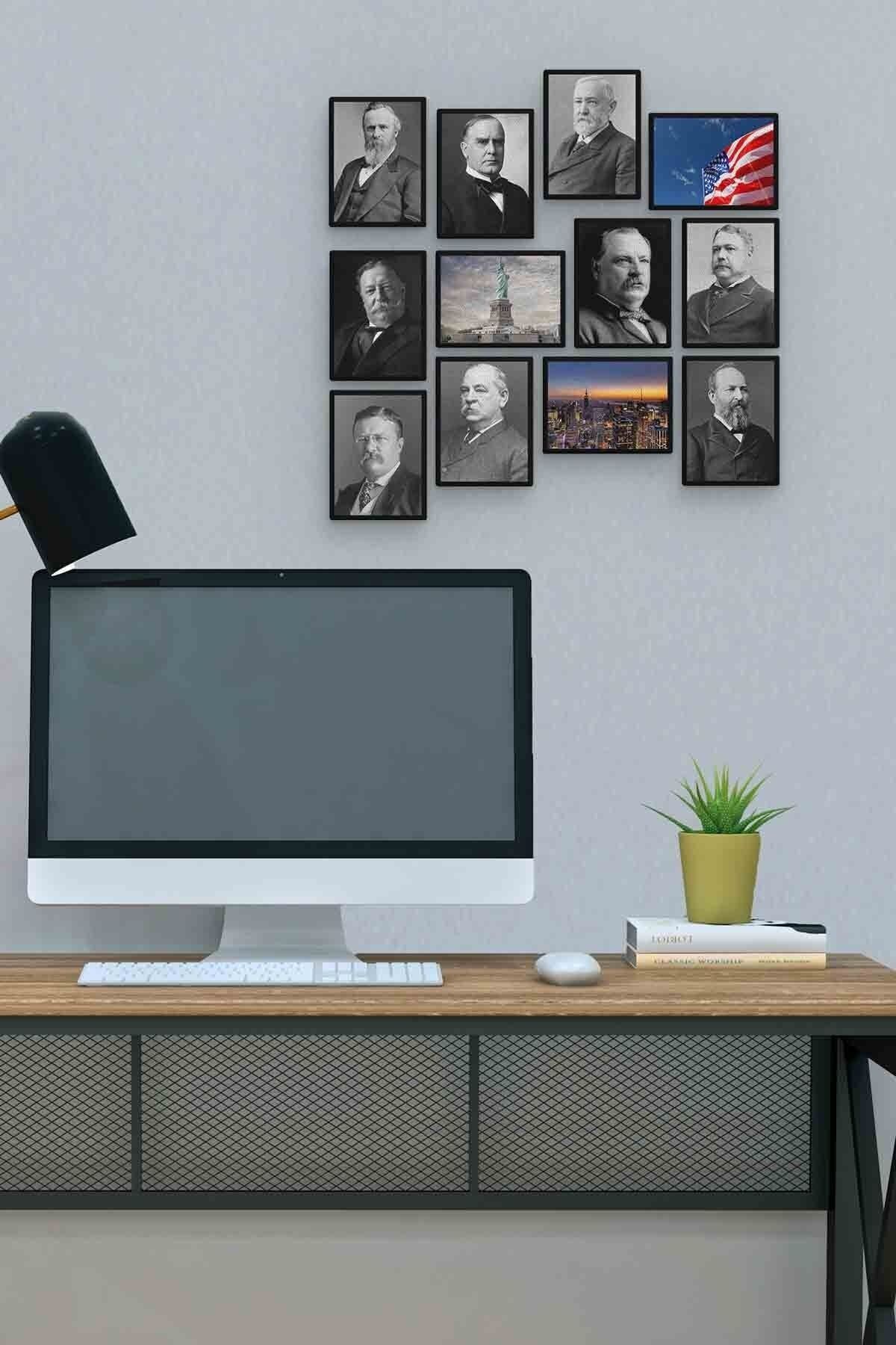 Amerikan Başkanları 12 Parça Mdf (ahşap) Tablo Ofis Boyu