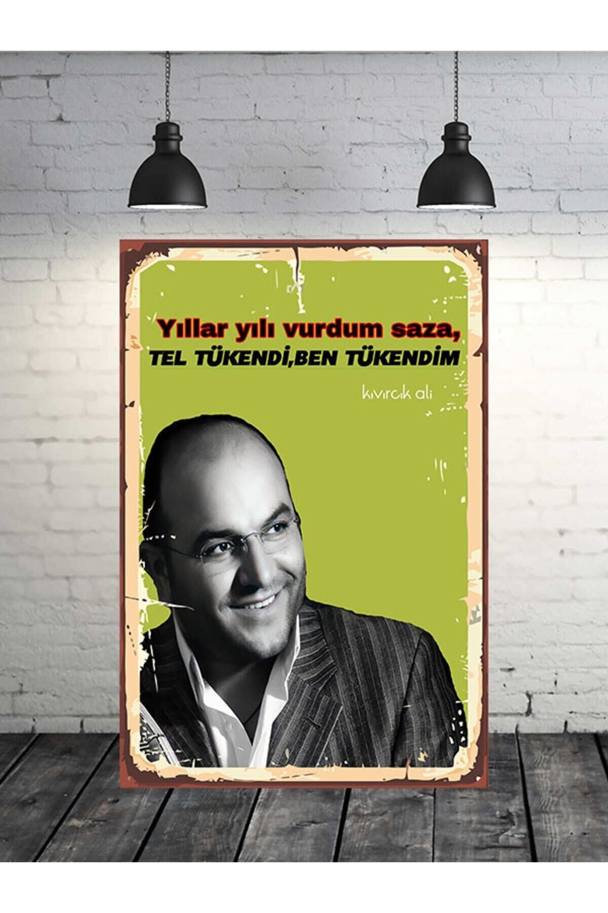 Kıvırcık Ali Gül Tükendi Ben Tükendim 20x30 Cm Retro Ahşap Tablo