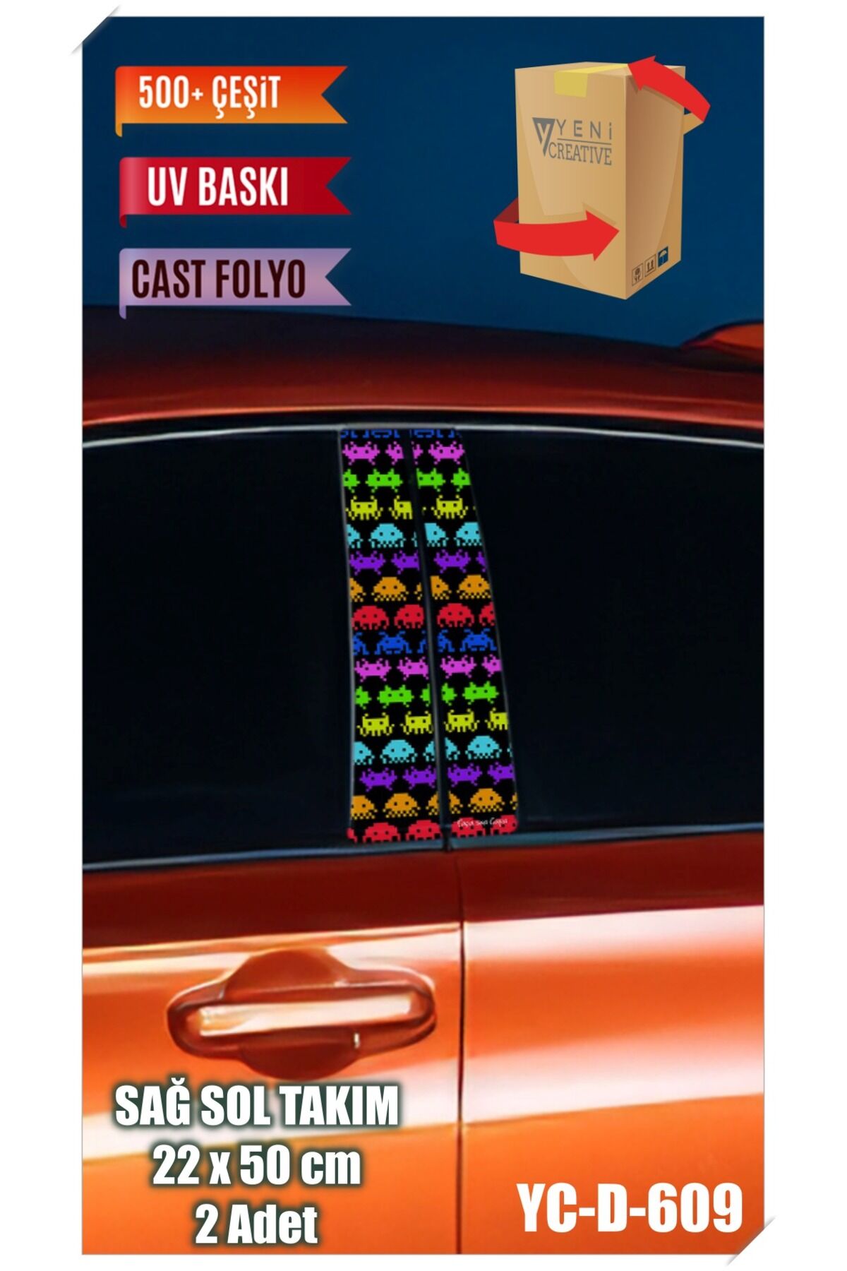 Araç Kapı Direk Kaplama Folyosu Desenli (SAĞ SOL TAKIM) (2 ADET) - 22x50 Cm