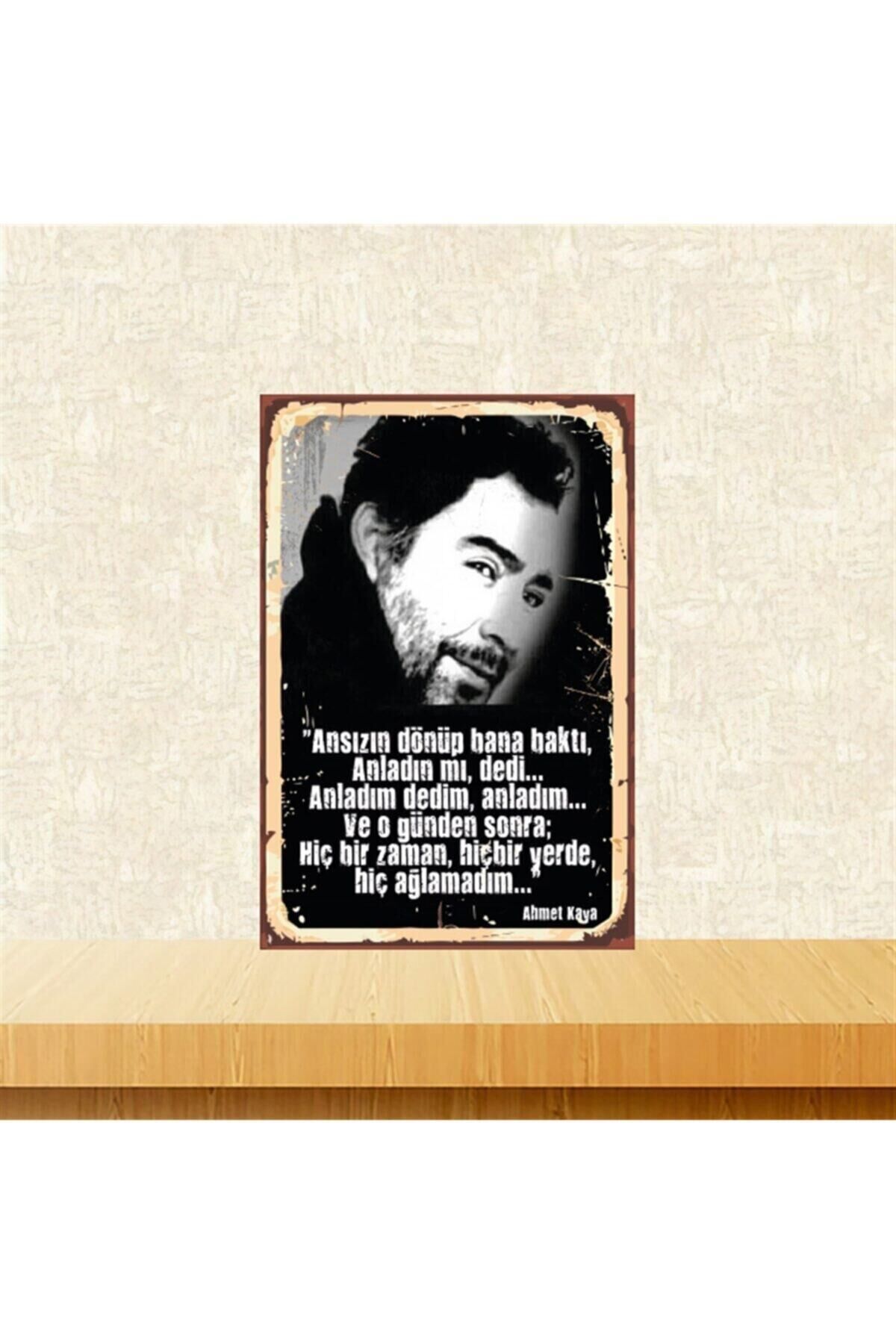 Ahmet Kaya Ansızın Dönüp Bana Baktı 20-30 Cm Retro Ahşap Tablo Tkfx4864
