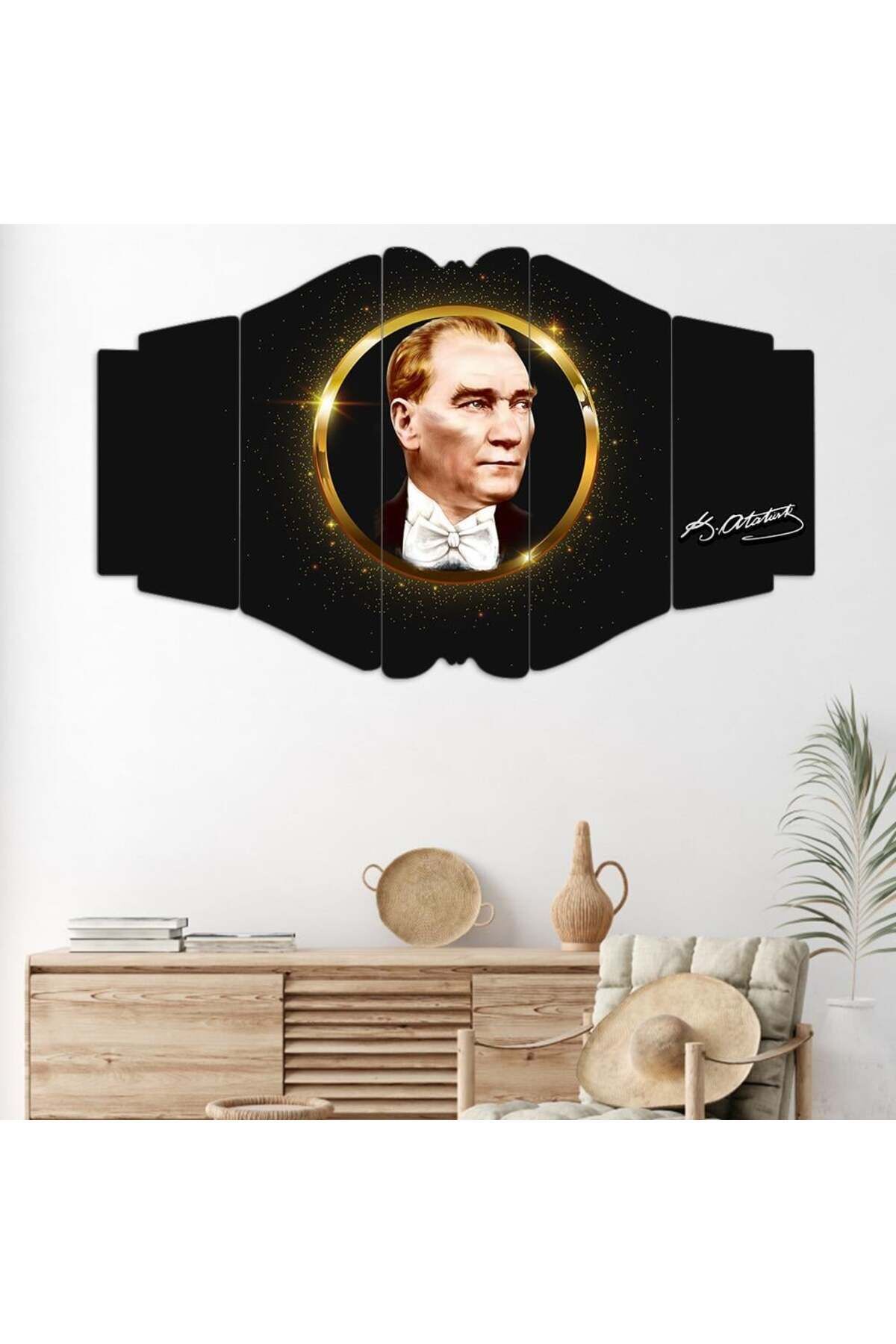 Altın Işığın İçinde Atatürk - 5 Parçalı Tablo