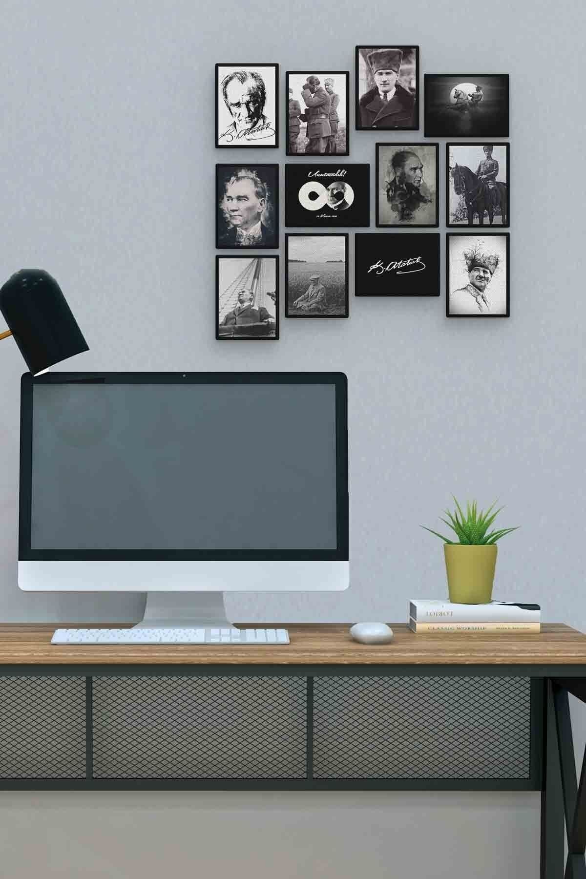 Mustafa Kemal Atatürk 12 Parça Mdf (ahşap) Tablo Ofis Boyu