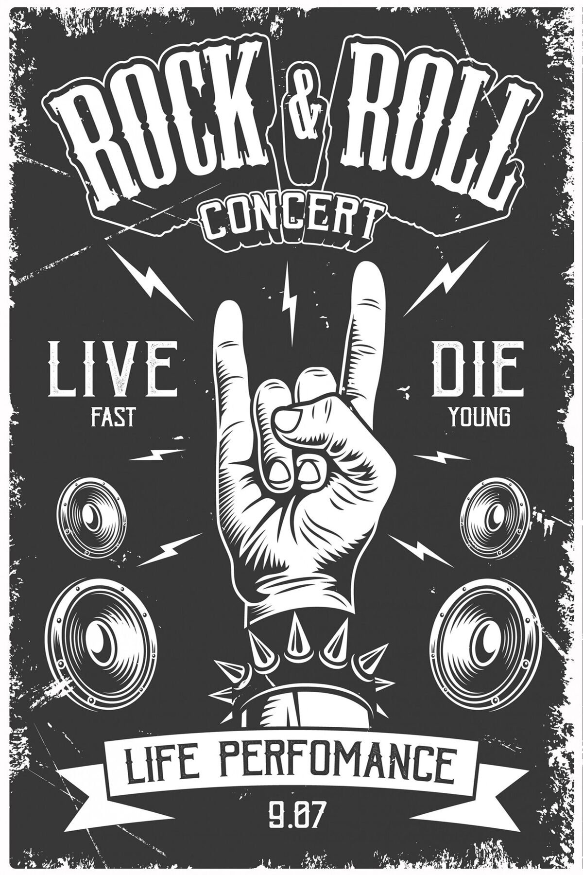 Rock & Roll Retro Ahşap Poster Tablo 20x30 MDF
