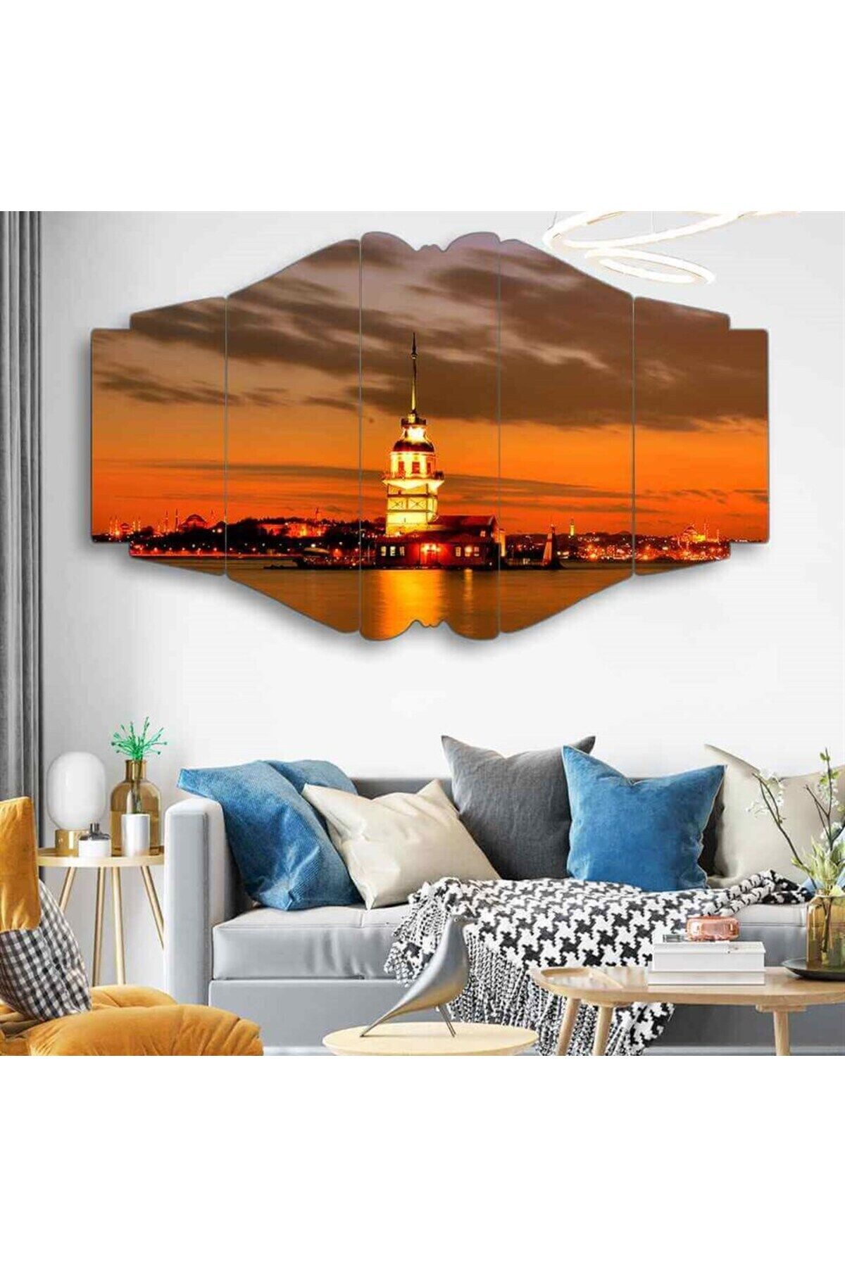 Gün Batımında Kız Kulesi - 5 Parçalı Tablo