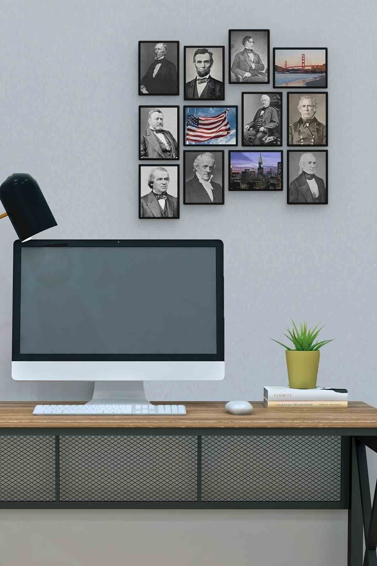Amerikan Başkanları 12 Parça Mdf (ahşap) Tablo Ofis Boyu